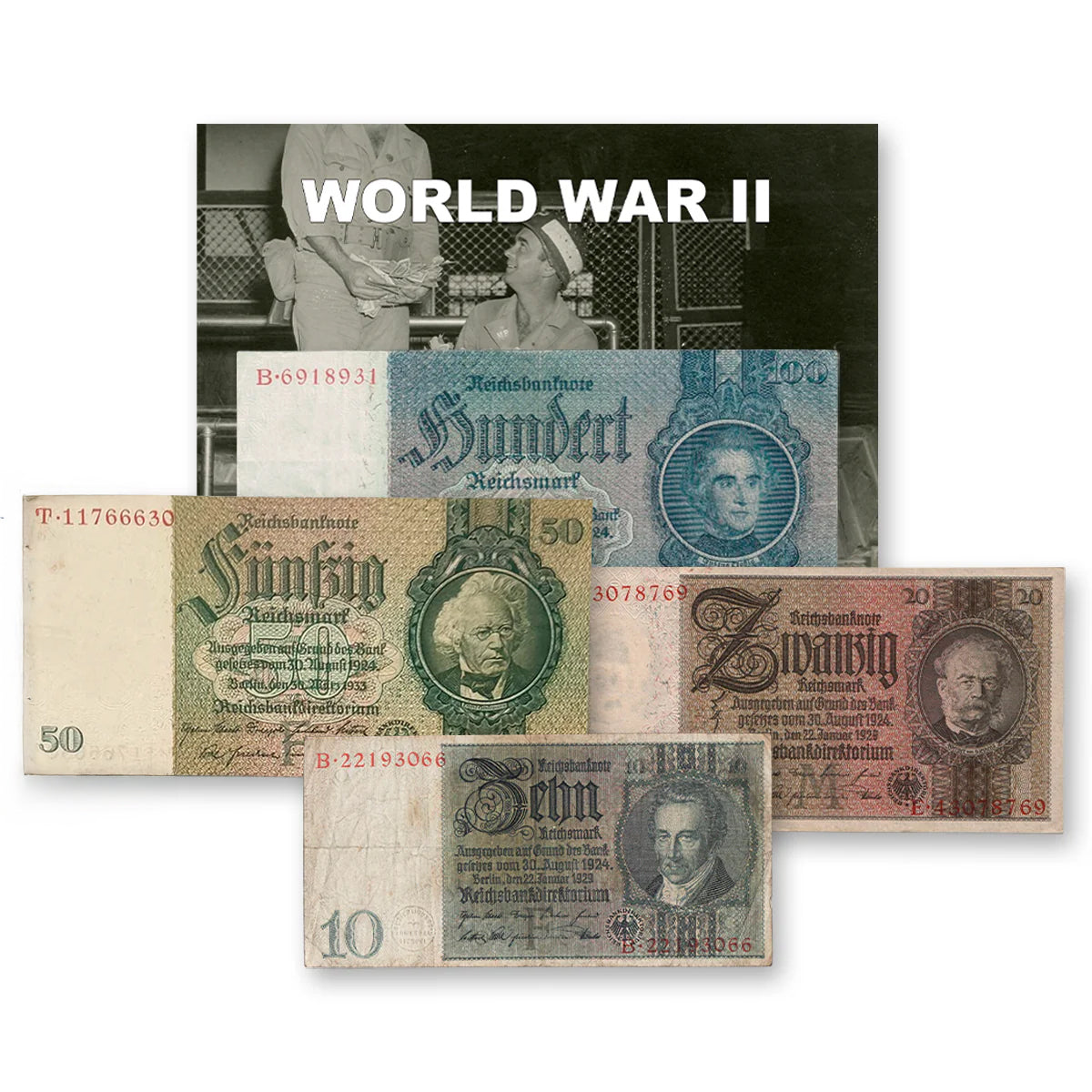 4 billetes auténticos del Tercer Reich - El Dinero del Reich (1929, 1933, 1935) | Certificados