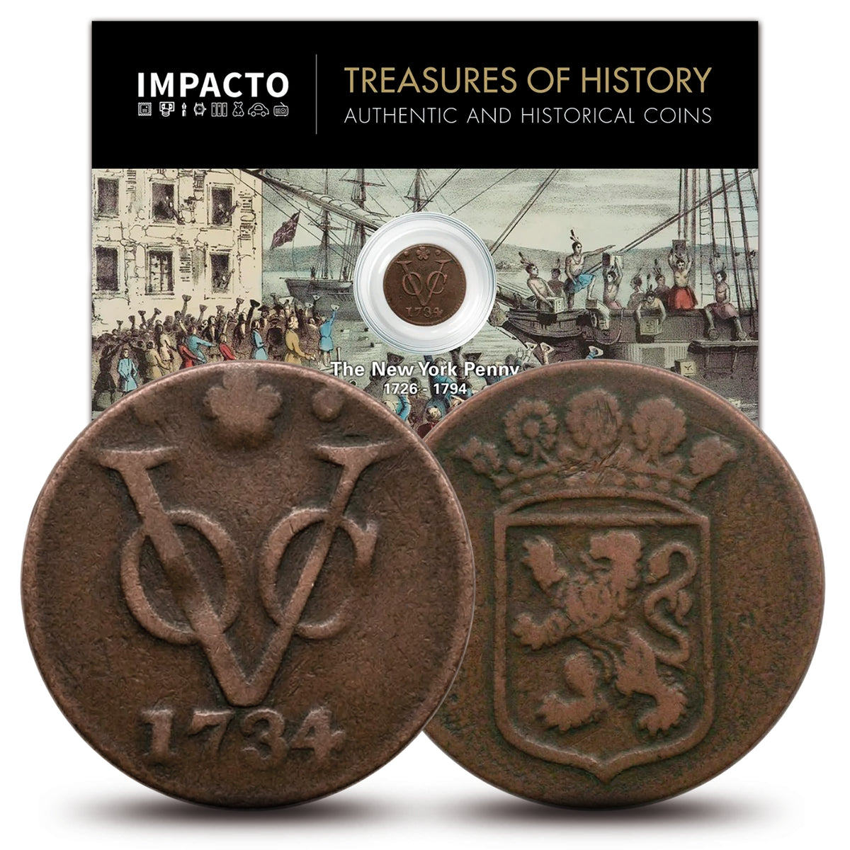Primer Penny de Nueva York 1726‑1794 – Auténtico Duit Histórico I Pieza Verificada y Certificada