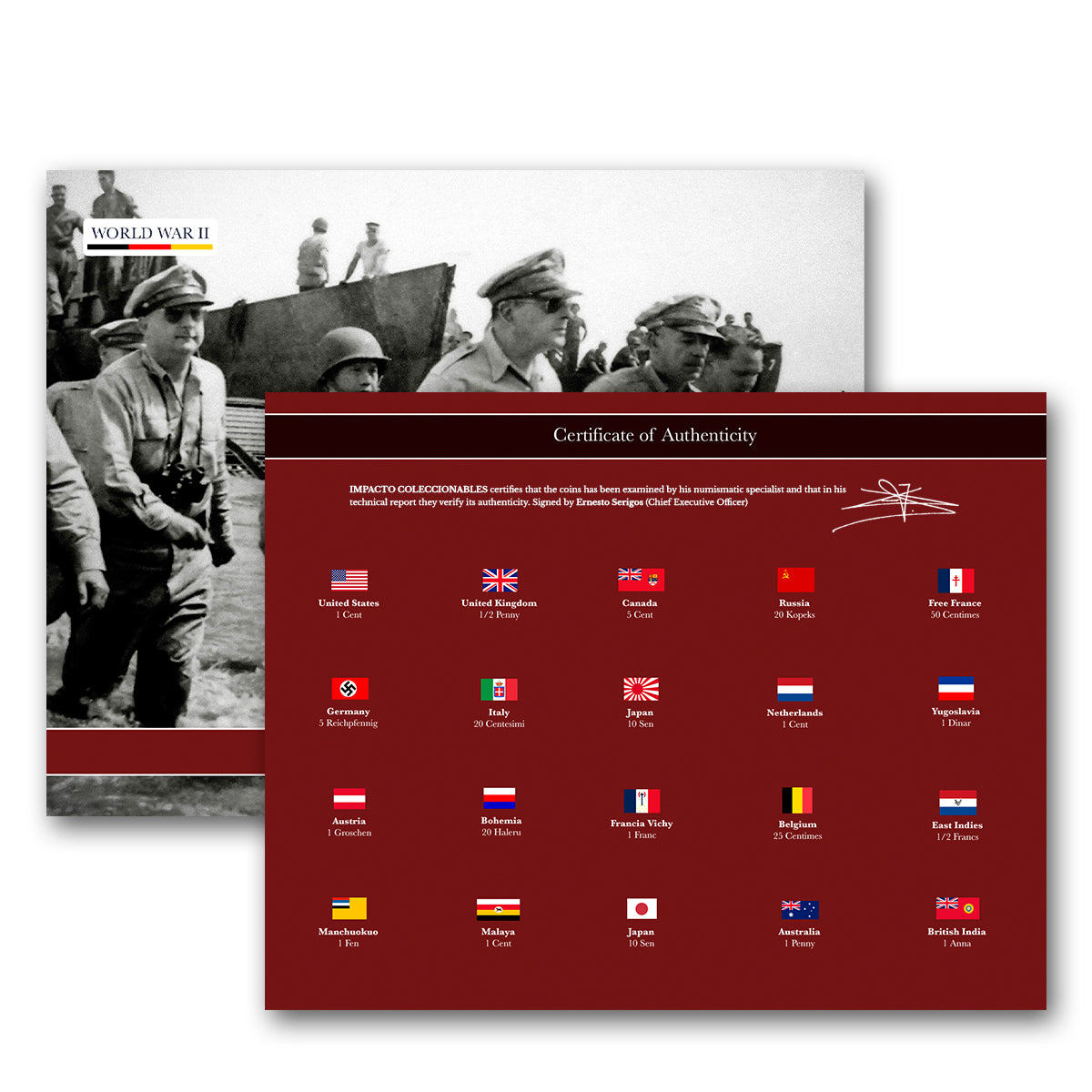 20 monedas auténticas de la Segunda Guerra Mundial - Aliados & Eje | Certificadas