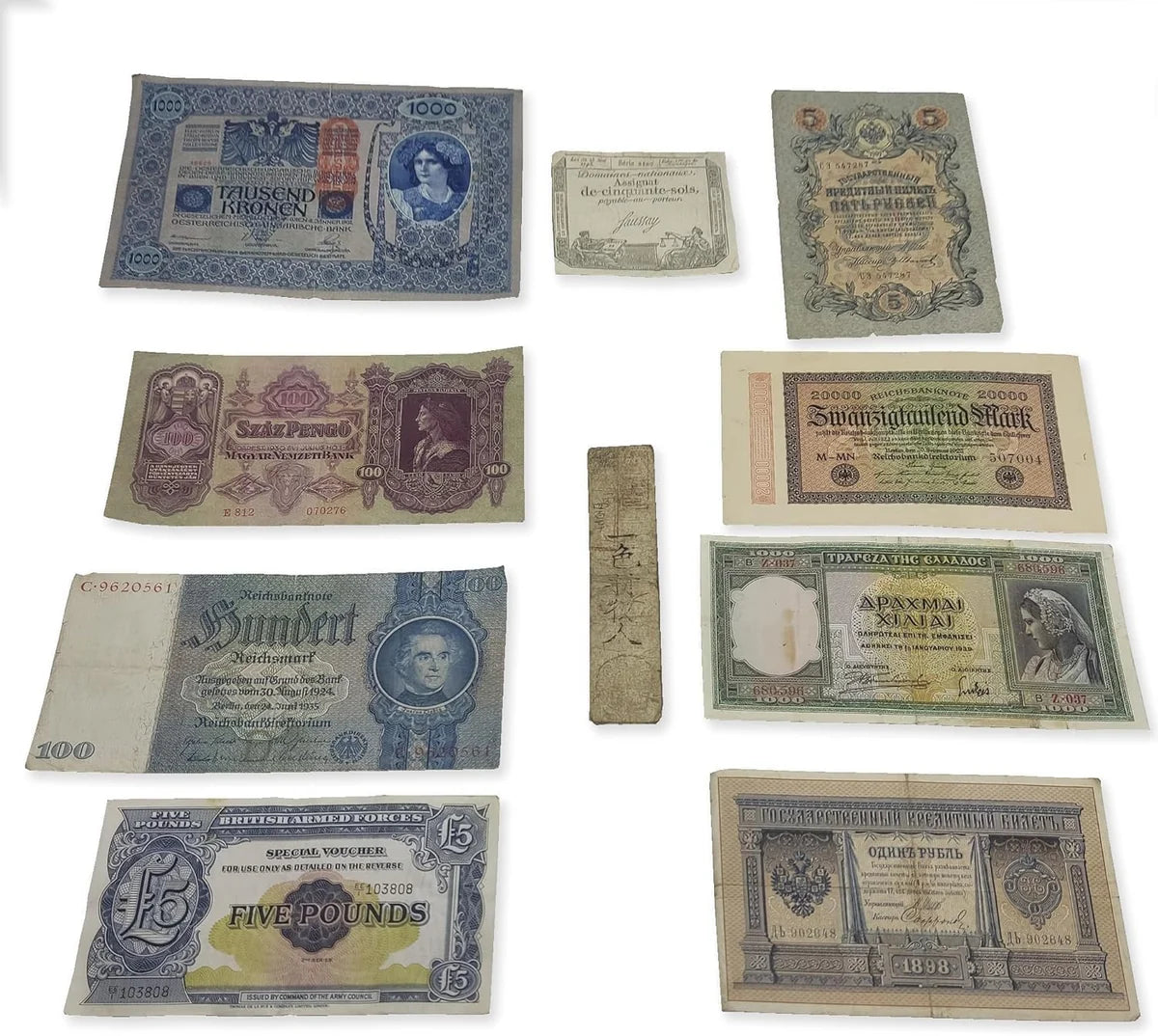 10 banconote autentiche - Collezione di 3 secoli 1792-1958 | Certificati