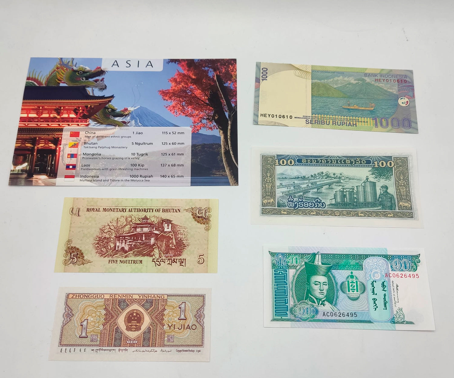 Billetes del Mundo - Colección de 5 Auténticos billetes de ASIA 