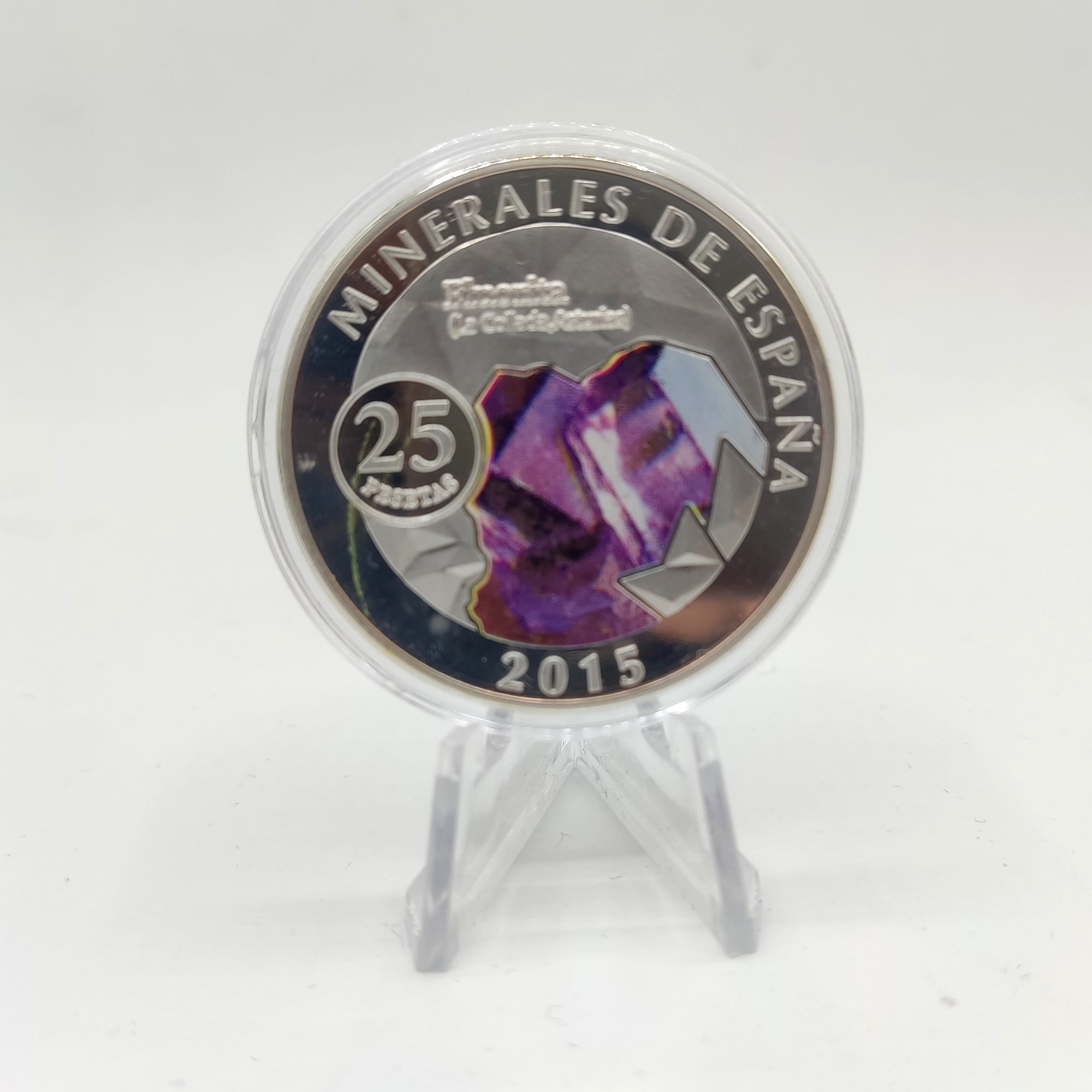 Minerales de España. Medalla bañada en plata conmemorativa 2015. Fluorita