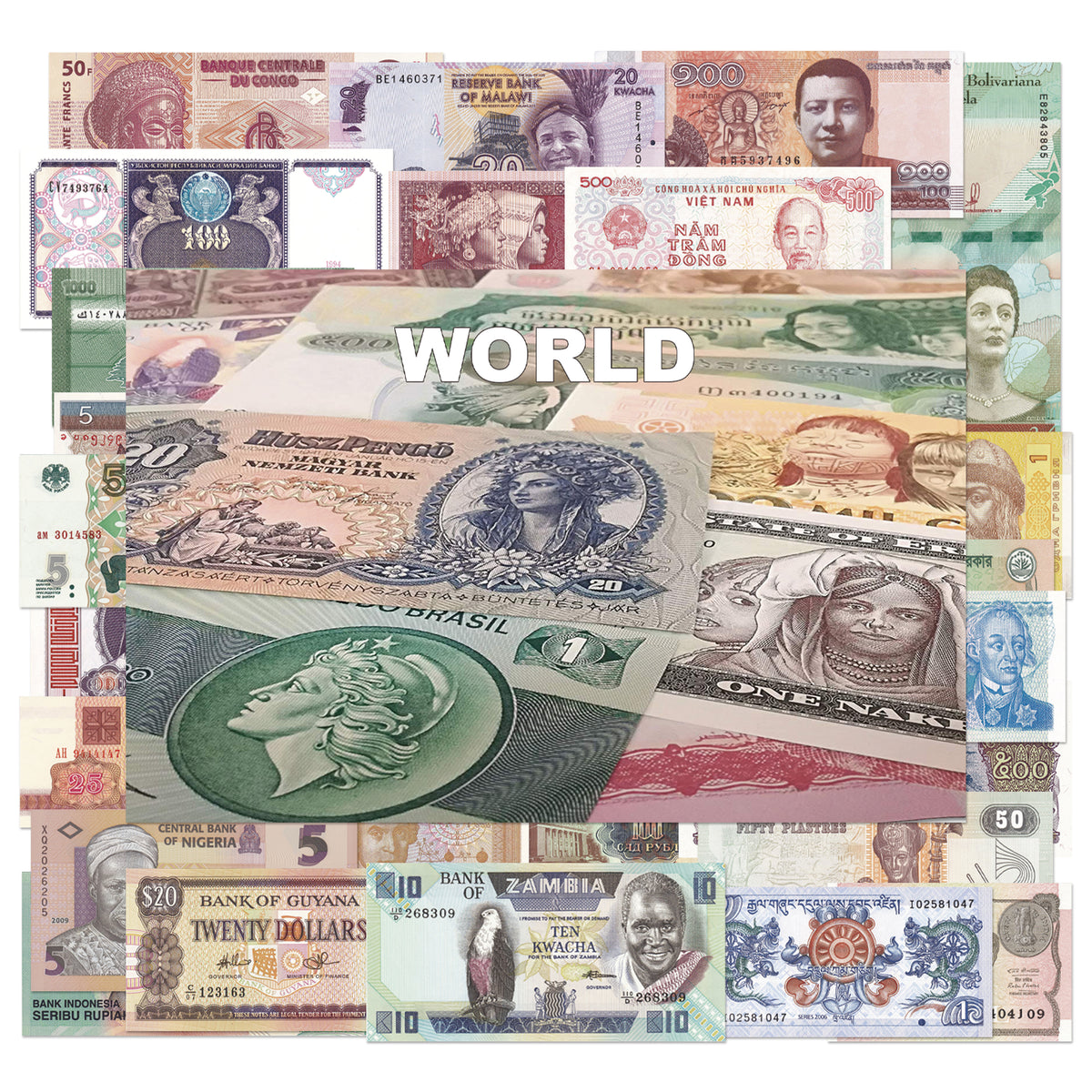 25 authentic banknotes from 25 countries | Certified