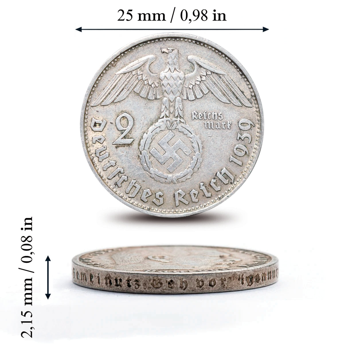 Moneda auténtica de Plata de la Segunda Guerra Mundial - Los 2 Marcos Nazis (1936-1939) | Certificada