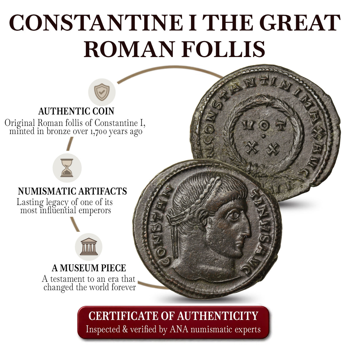 Moneda auténtica del Imperio Romano - Constantino I el Grande | Certificada
