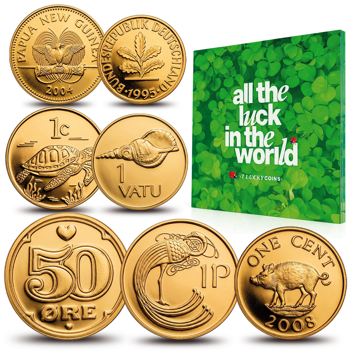 7 monedas auténticas bañadas en Oro 24K - Lucky Coins | Certificadas