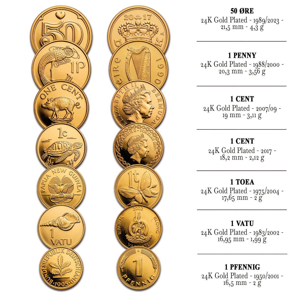 7 monedas auténticas bañadas en Oro 24K - Lucky Coins | Certificadas