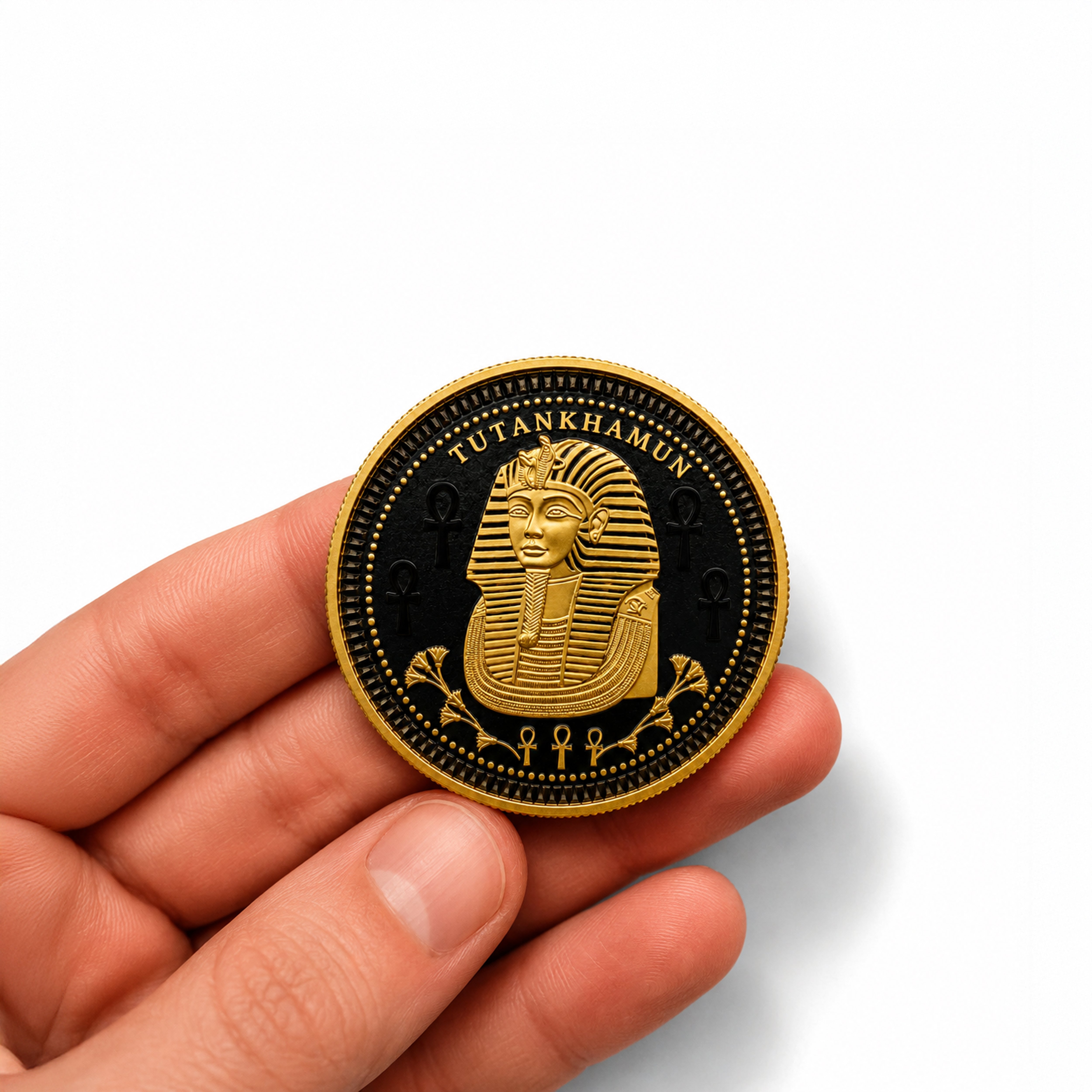 Moneda Conmemorativa Tutankamón Faraón de Egipto | Baño en Oro 24K Certificada 2024