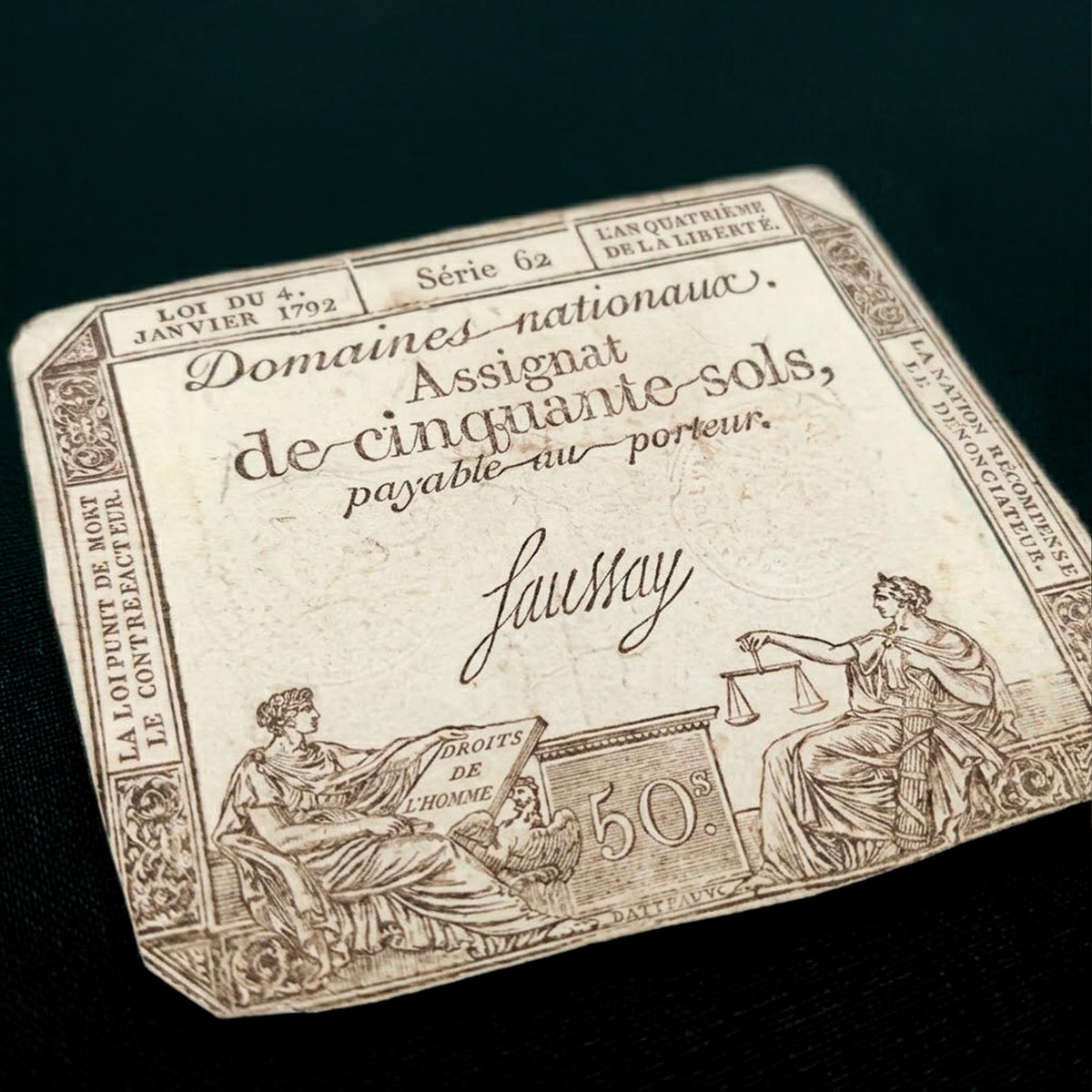 Billete auténtico de la Revolución Francesa 1792 - 1793 | Certificado