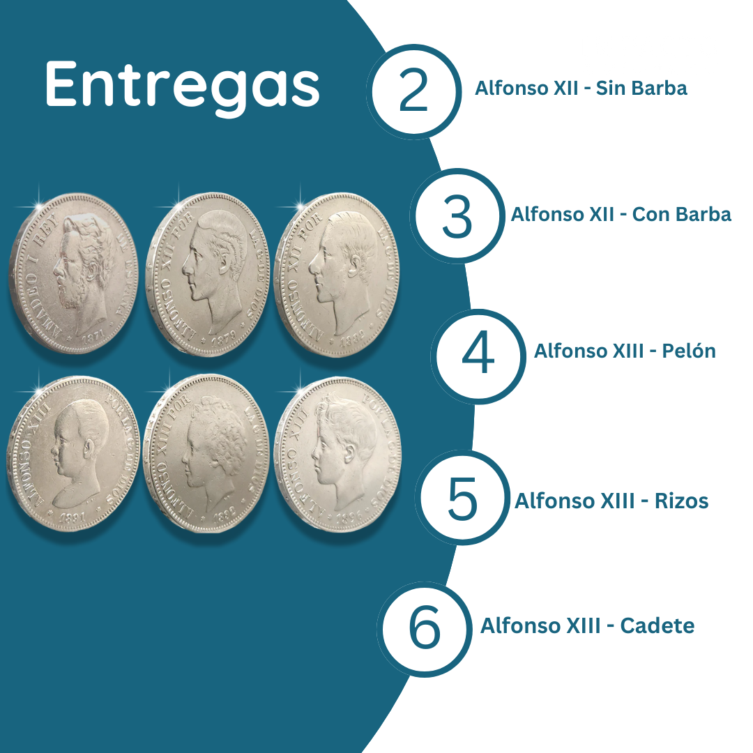 Month to Month - Exclusive Royal Collection: 6 Authentic 5 Peseta Silver Coins (1871-1912)
