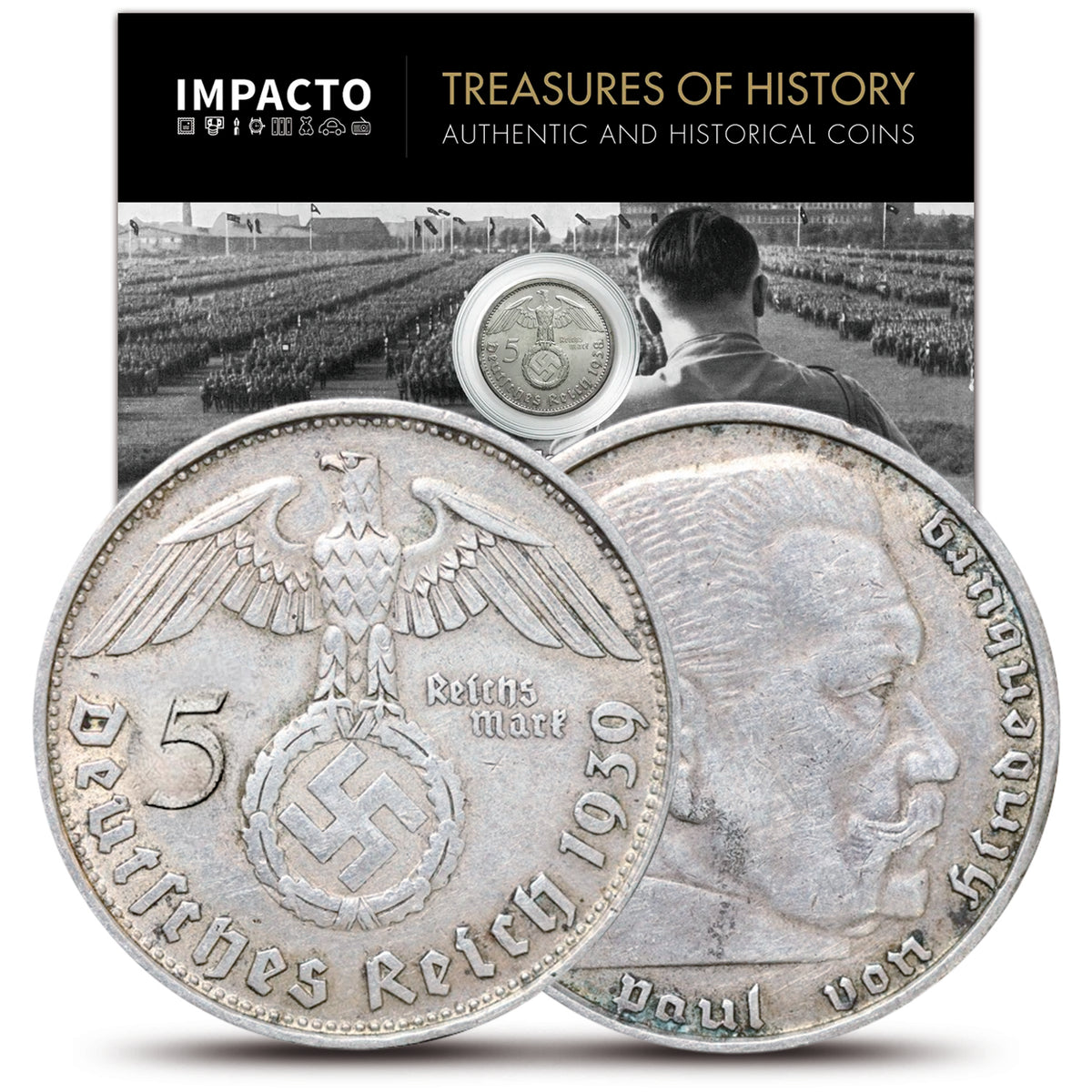 Moneda auténtica de Plata de la Segunda Guerra Mundial - Los 5 Marcos Nazis (1936-1939) | Certificada