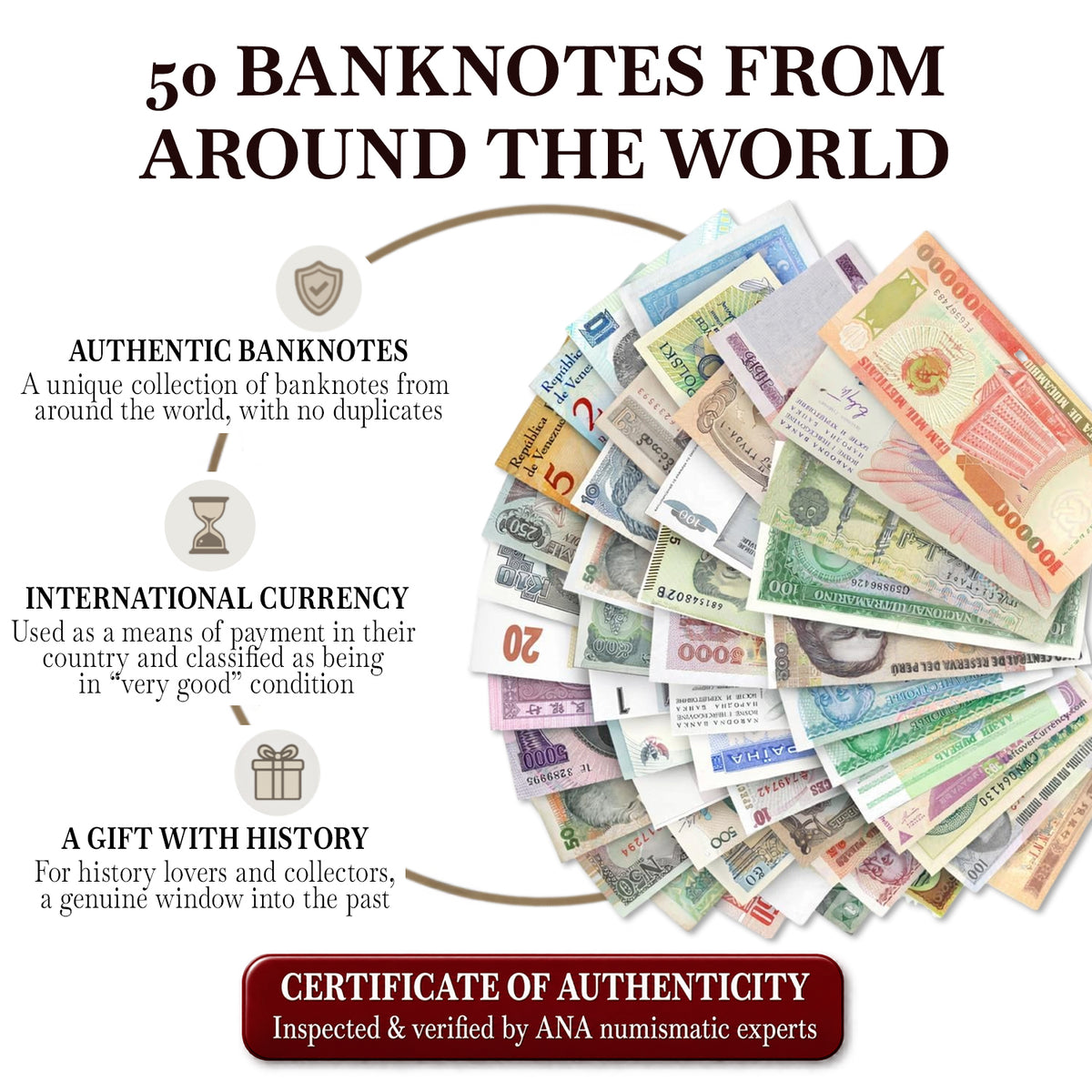 50 echte Banknoten aus aller Welt | Zertifiziert