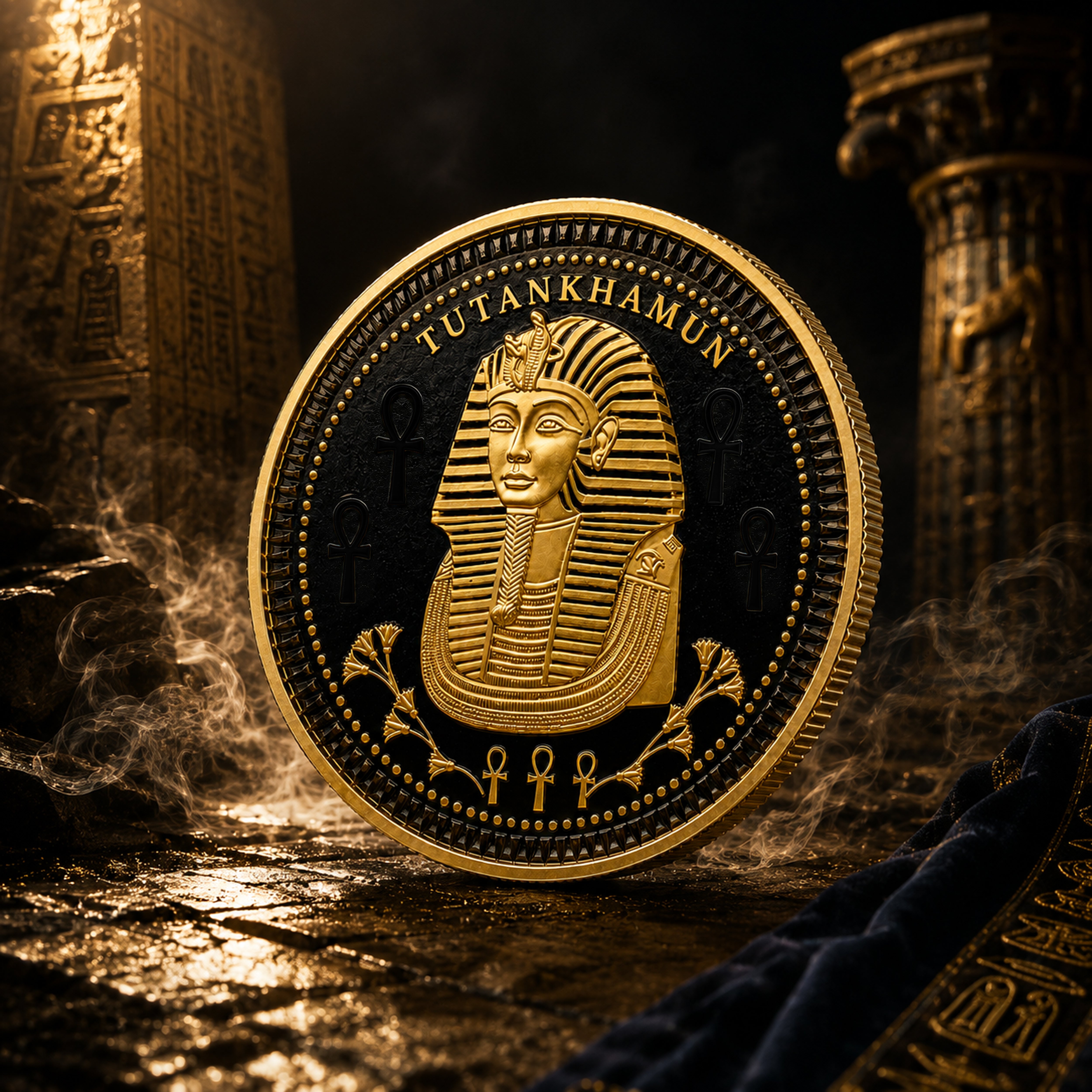 Moneda Conmemorativa Tutankamón Faraón de Egipto | Baño en Oro 24K Certificada 2024