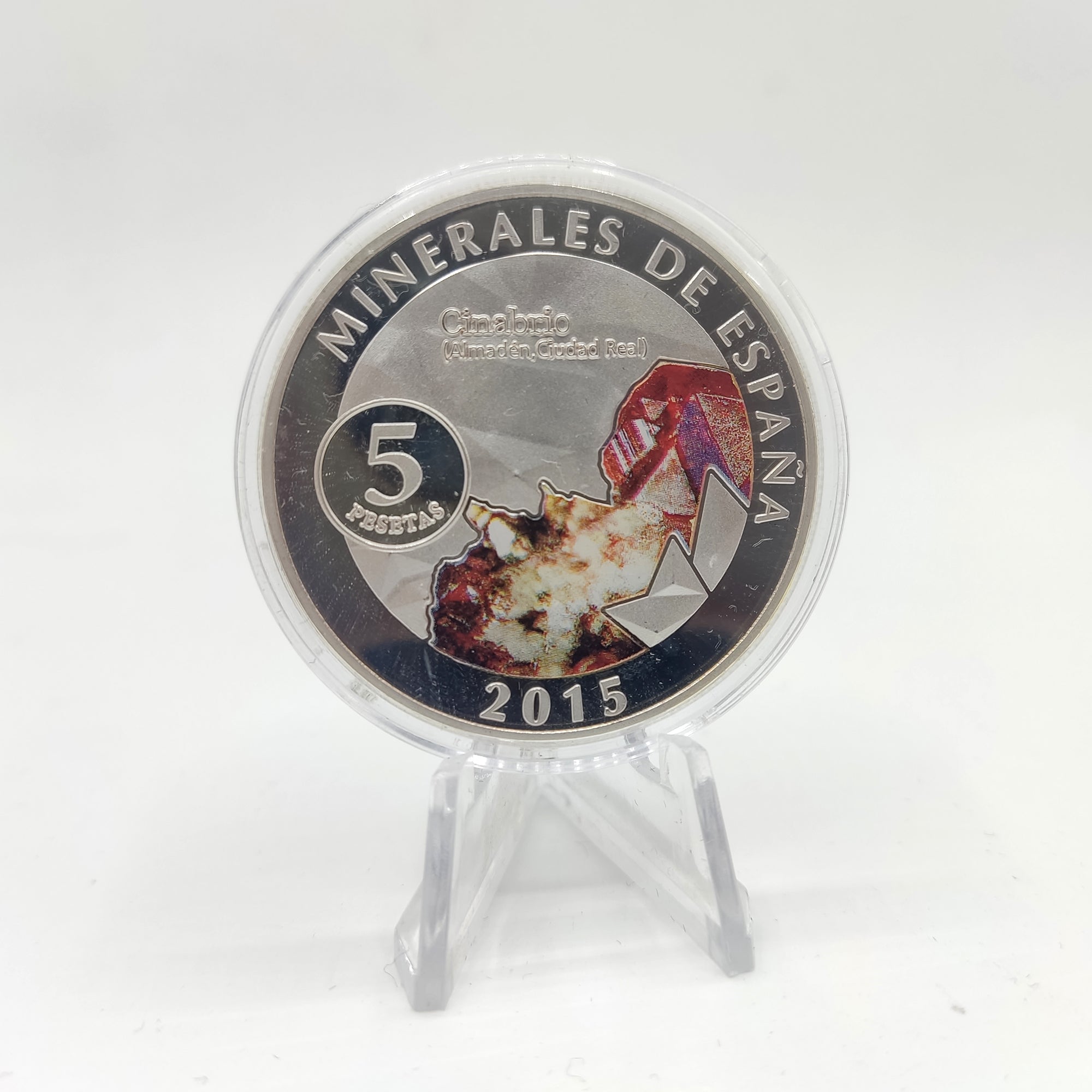 Minerales de España. Medalla bañada en plata conmemorativa 2015. Cinabrio