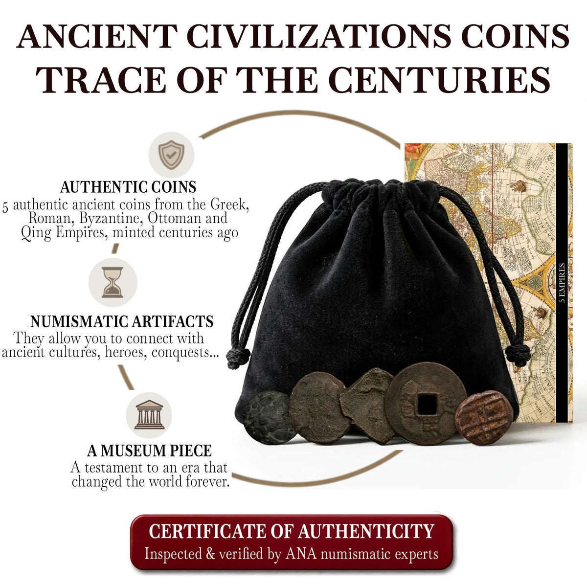 5 Monedas auténticas de Antiguas Civilizaciones - Huella de los Siglos | Certificadas