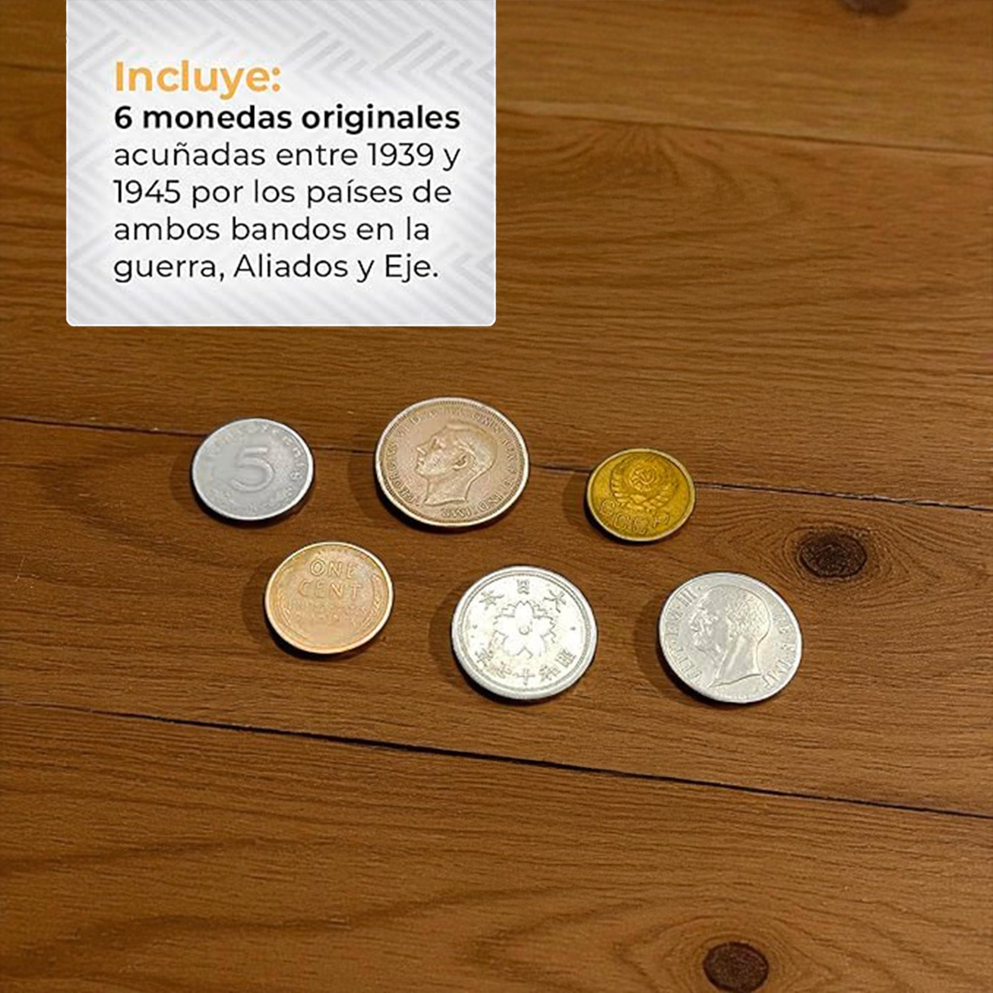 6 monedas auténticas de la Segunda Guerra Mundial - Aliados & Eje (1939-1945) | Certificadas