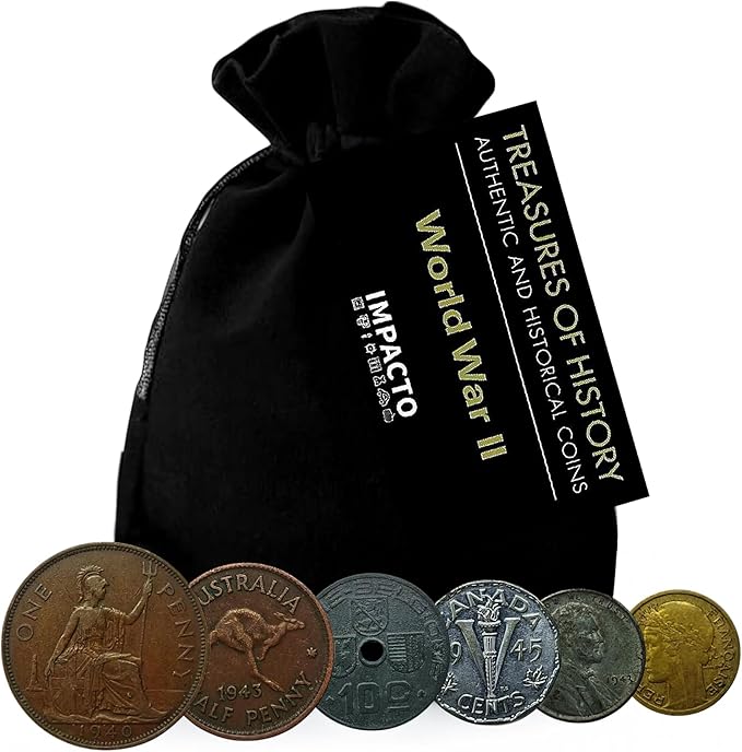 6 monedas auténticas de la Segunda Guerra Mundial - El Desembarco de Normandía en bolsa (1944) | Certificadas