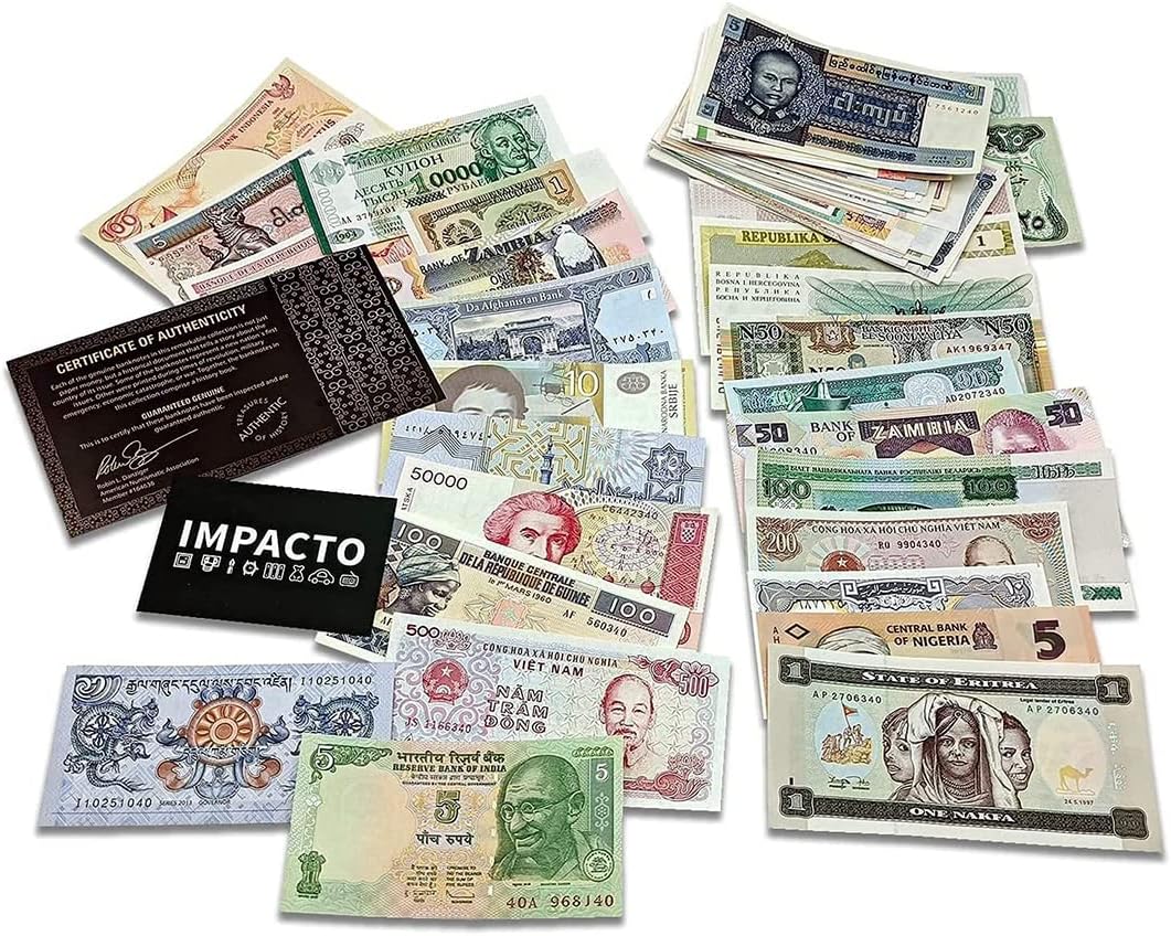 100 billetes auténticos de todo el mundo | Certificados