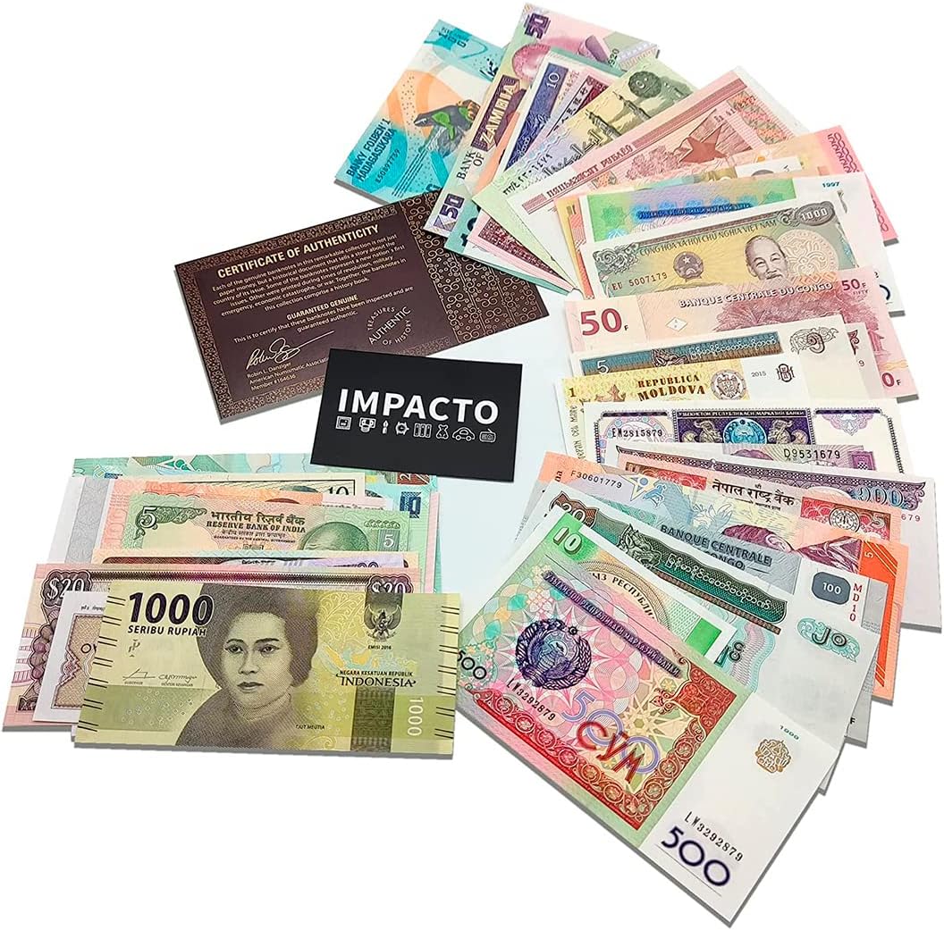 50 billetes auténticos de todo el mundo | Certificados