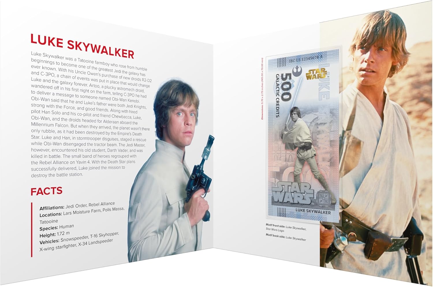 Billete Star Wars Oficial de Colección - Luke Skywalker