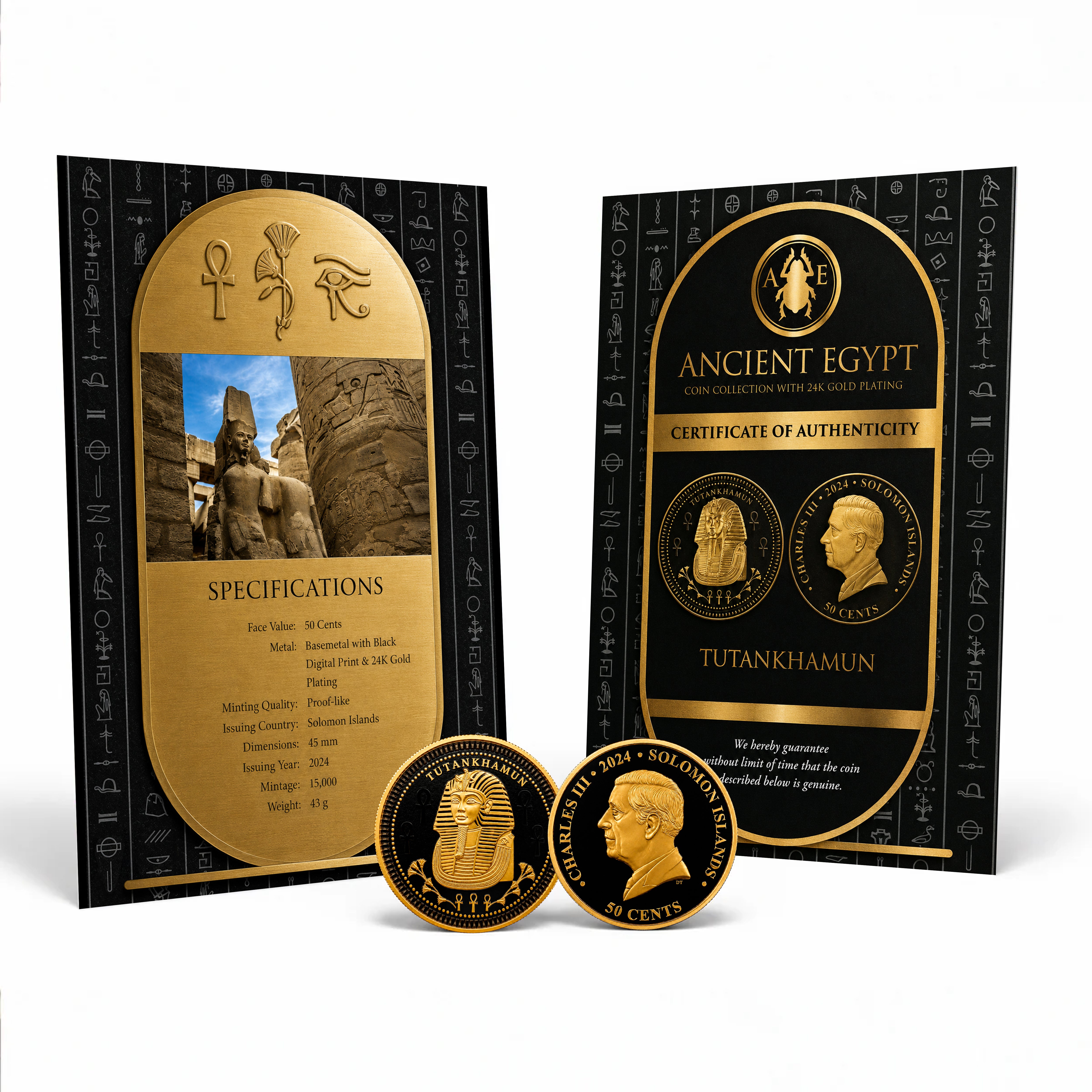 Moneda Conmemorativa Tutankamón Faraón de Egipto | Baño en Oro 24K Certificada 2024