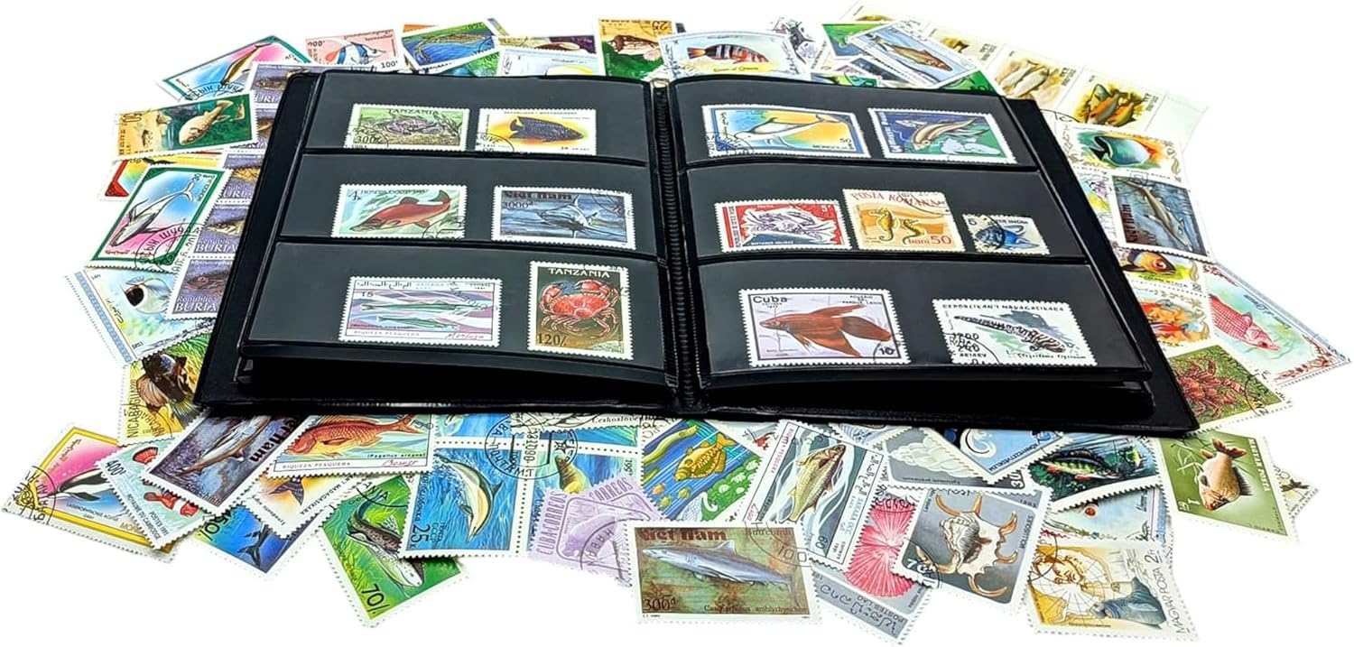100 Aquatic Animal Stamps | Collector Album Included