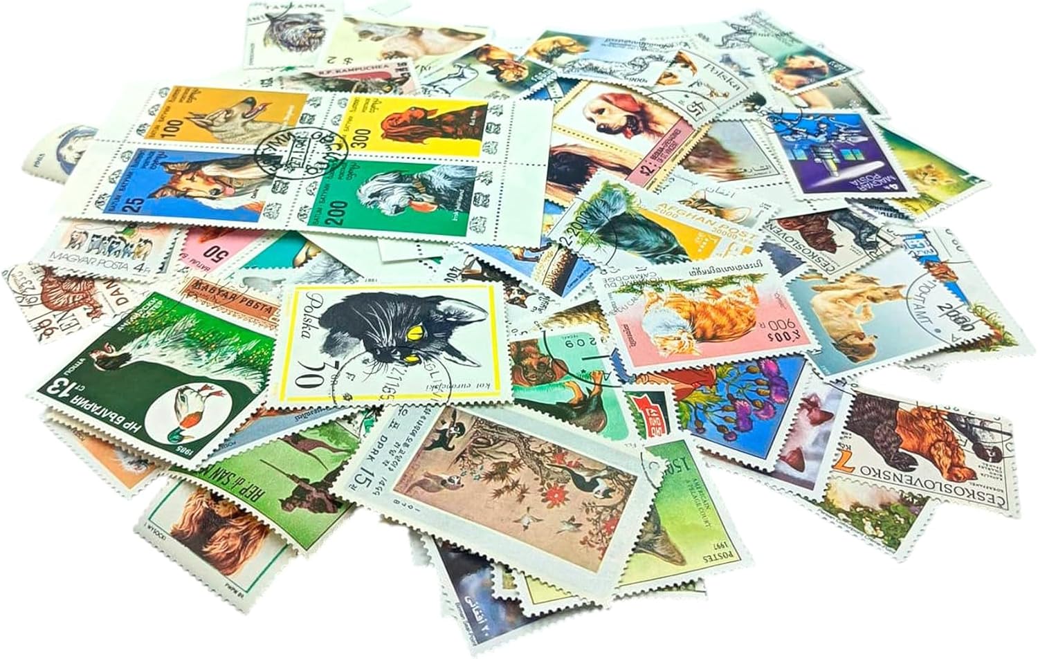 100 Dog & Cat Stamps Collection | Collector Album Included