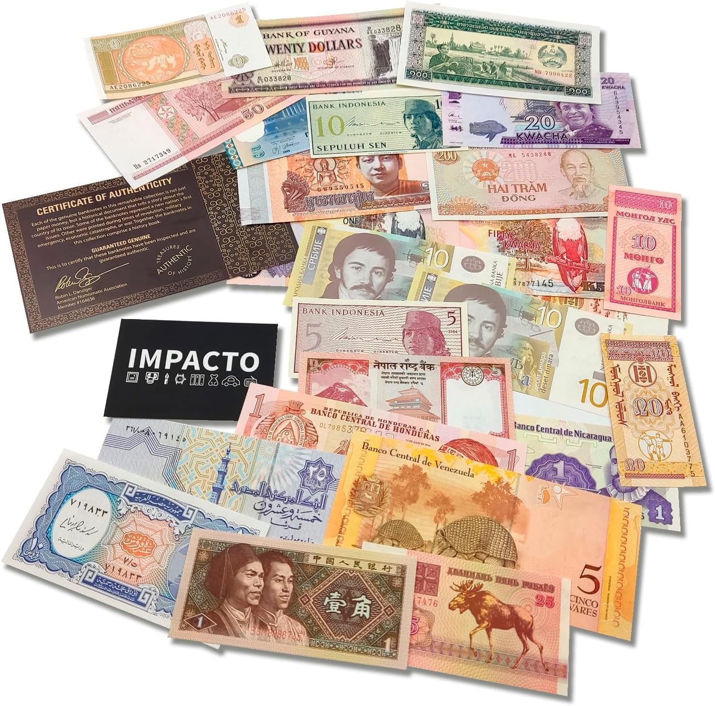 25 billetes auténticos de todo el mundo | Certificados