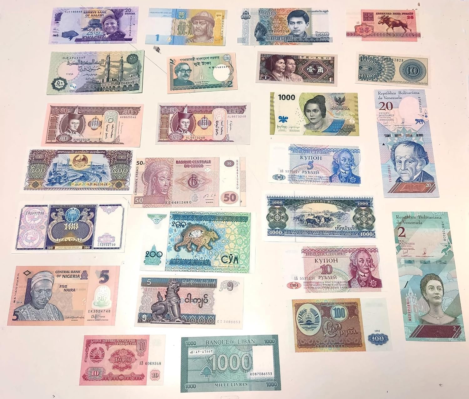 25 billetes auténticos de todo el mundo | Certificados