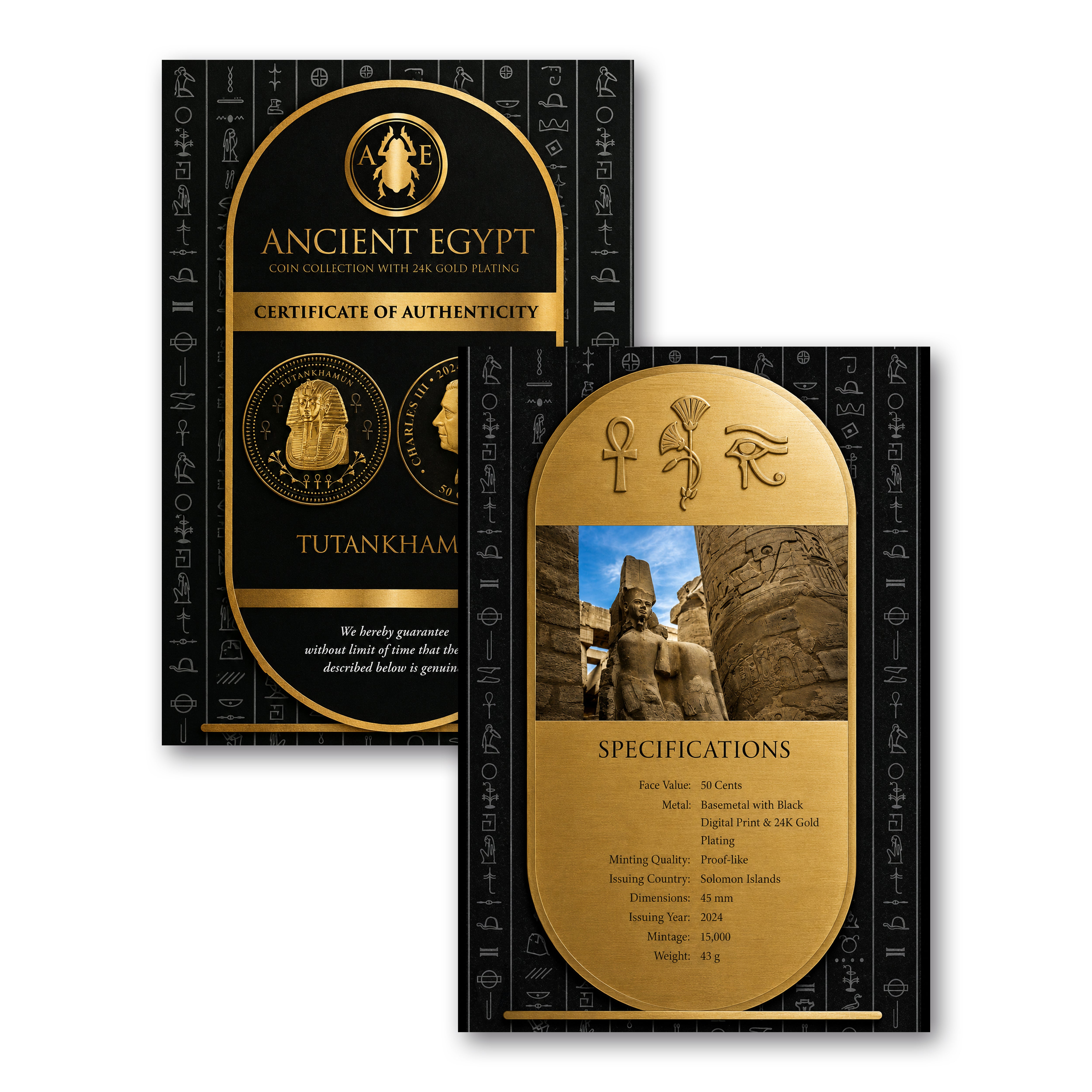 Moneda Conmemorativa Tutankamón Faraón de Egipto | Baño en Oro 24K Certificada 2024
