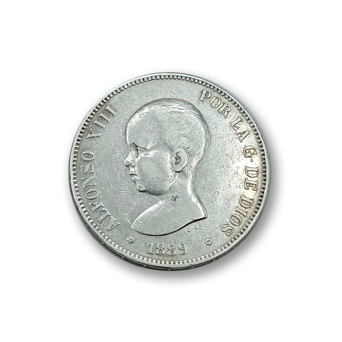 Moneta autentica della monarchia spagnola - Duro d'argento di Alfonso XIII El Pelón | Certificato