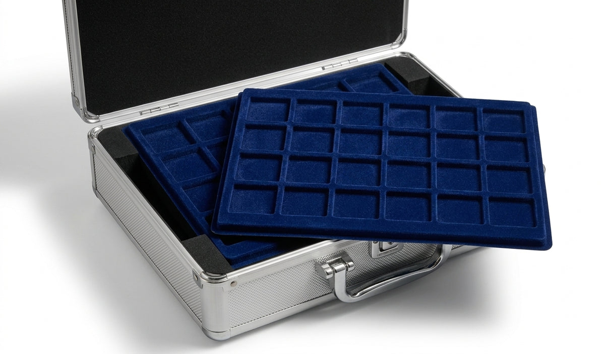 Briefcase with 144 holes for 2 Euro Coins