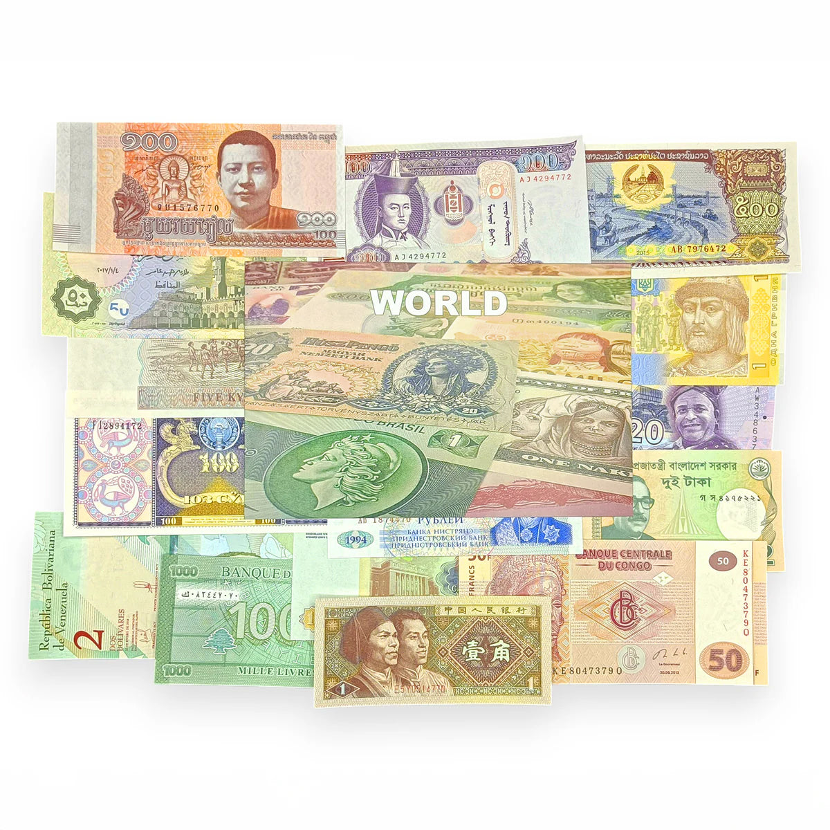 15 billetes auténticos de 15 Países Diferentes | Certificados