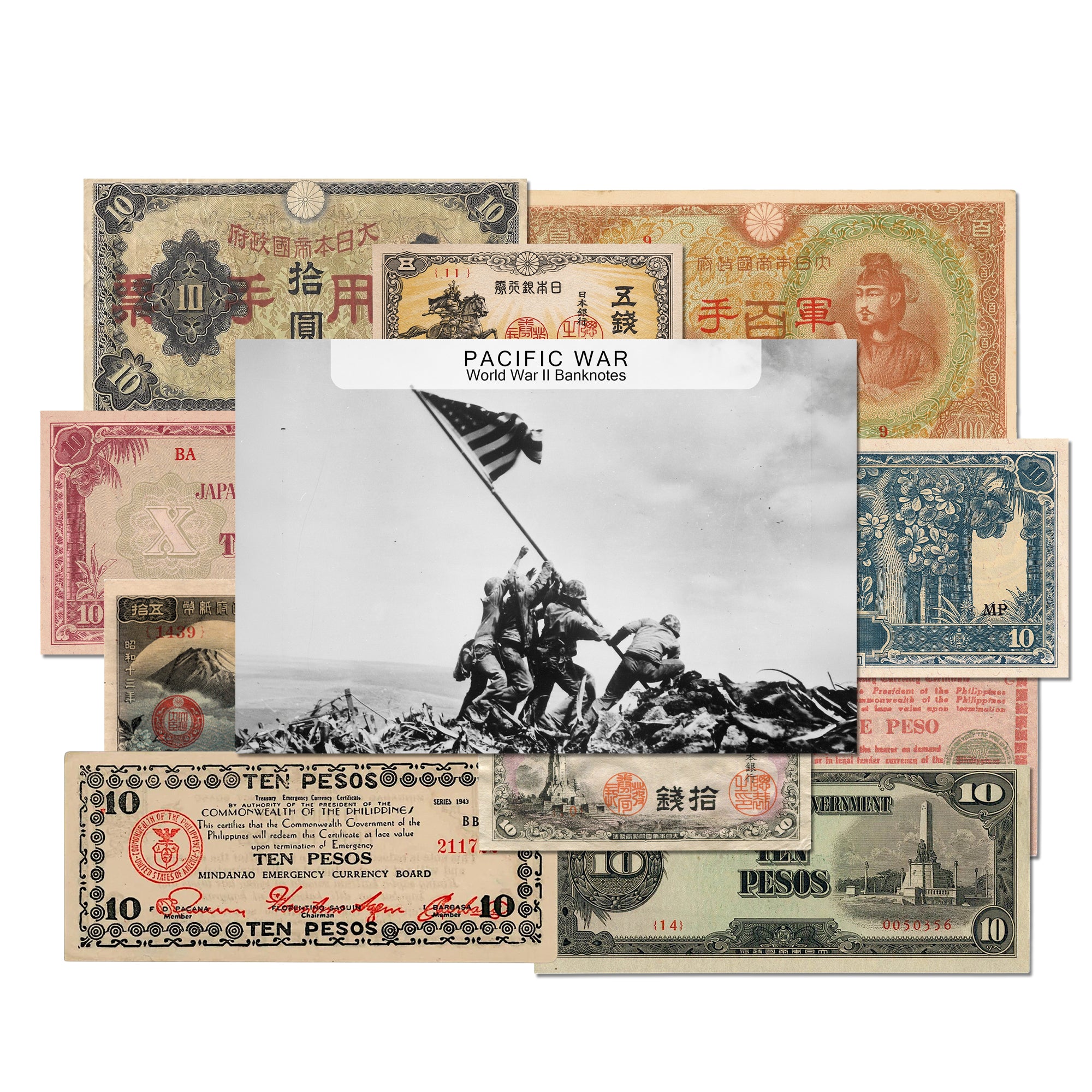10 authentic World War II banknotes - The Pacific War (1939-1945) | Certificated