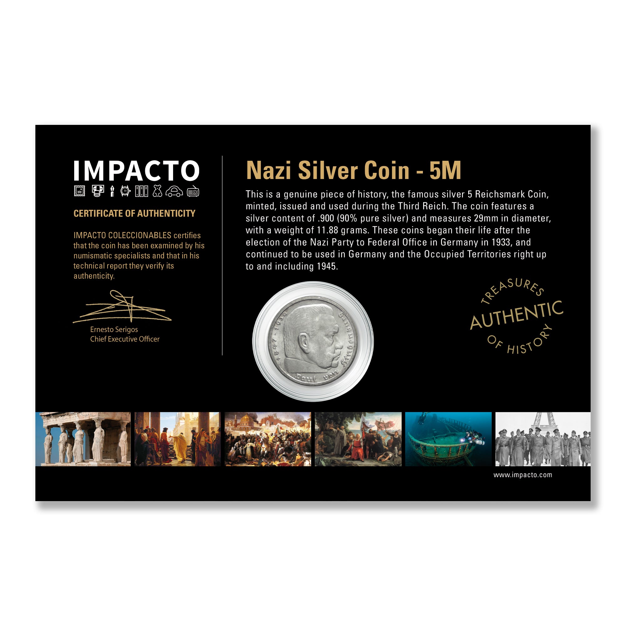 Authentic World War II Silver Coin - The 5 Nazi Marks (1936-1939) | Certified