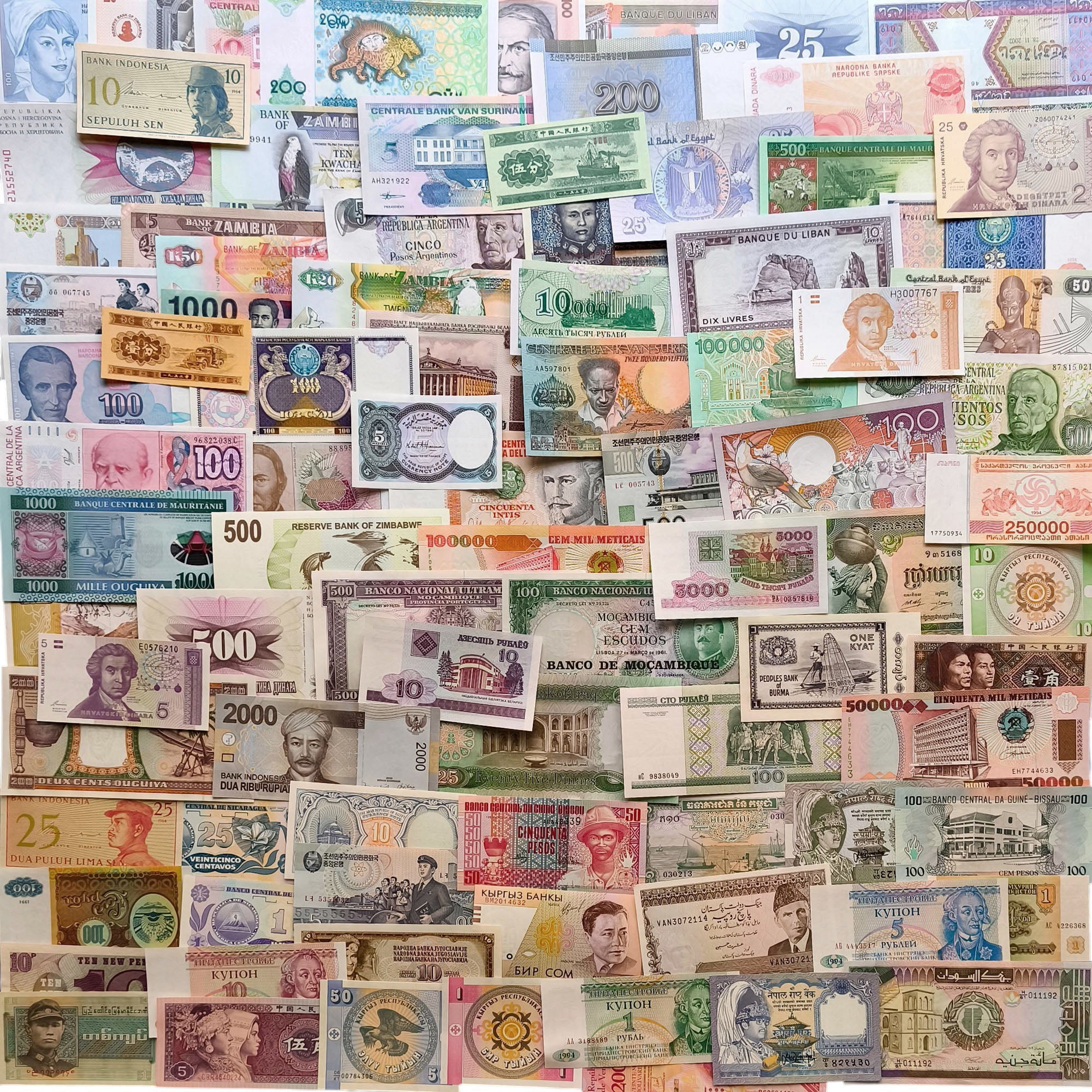 100 billetes auténticos de todo el mundo | Certificados