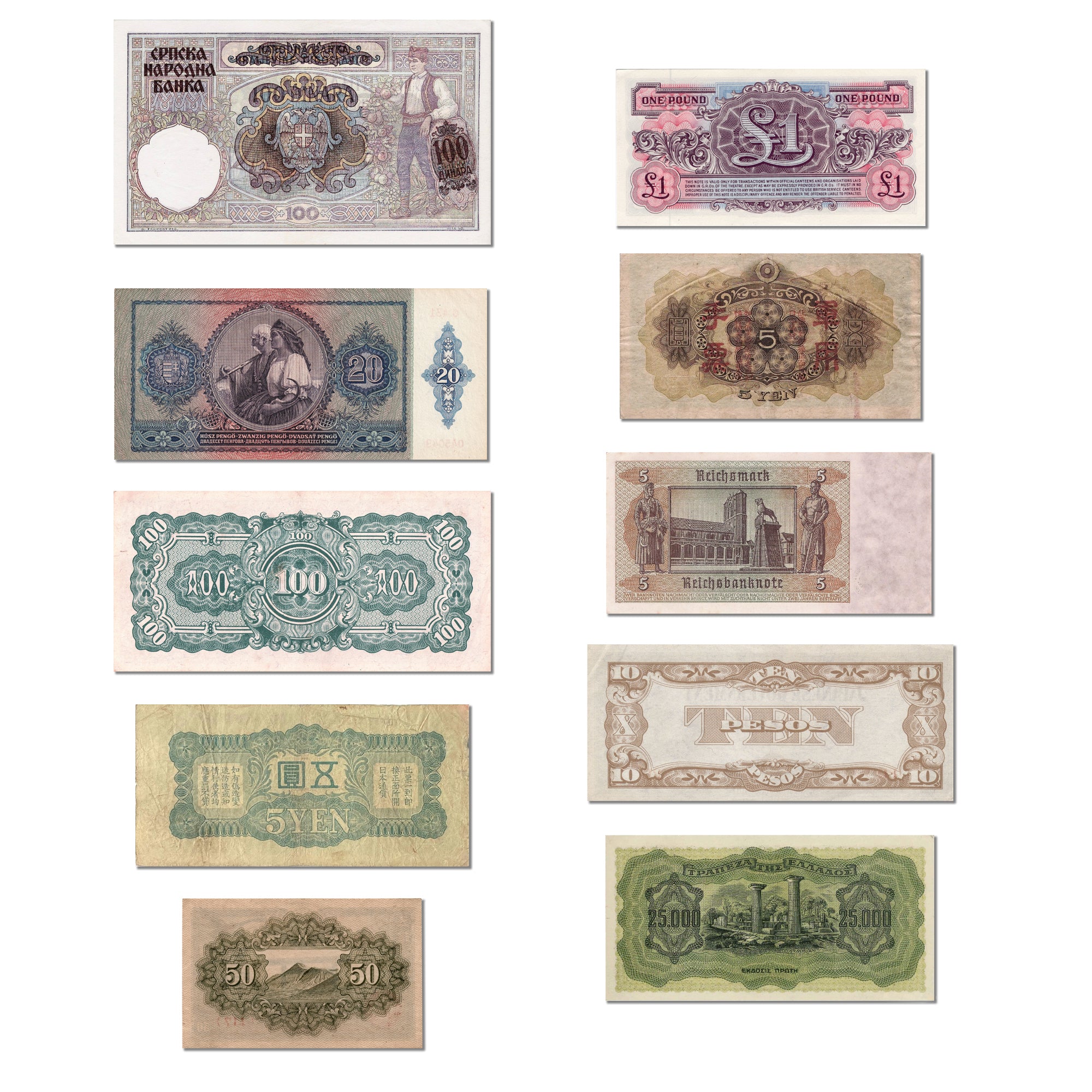 10 authentic World War II banknotes - Allies & Axis (1939-1945) | Certified