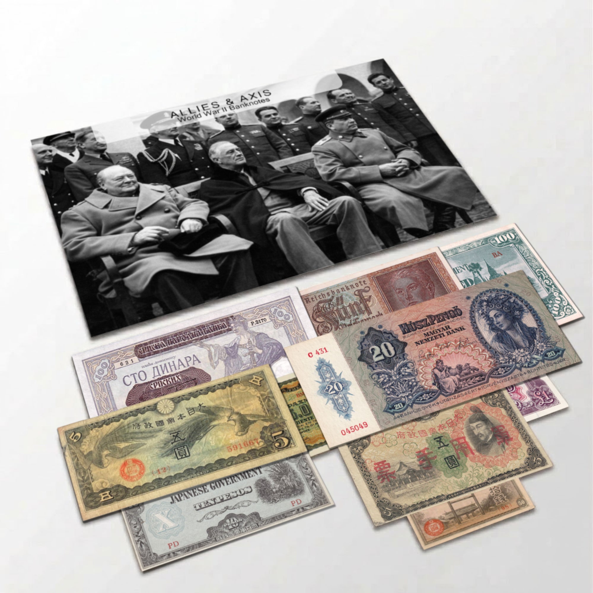 10 authentic World War II banknotes - Allies & Axis (1939-1945) | Certified