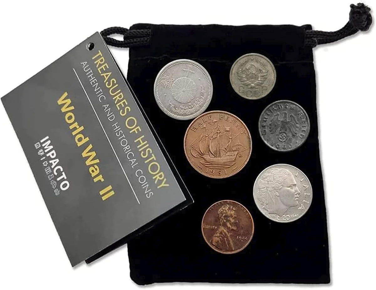 6 authentic World War II coins - Allies & Axis in bag (1939-1945) | Certified