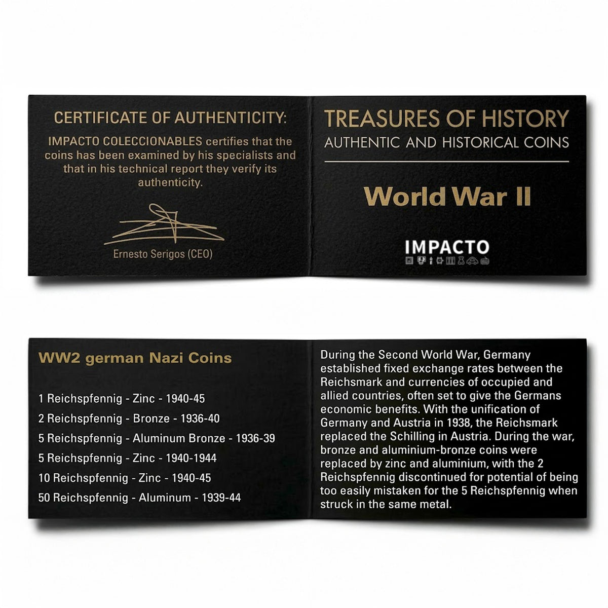 6 monete autentiche della Seconda Guerra Mondiale - Terzo Reich in busta (1936-1945) | Certificate