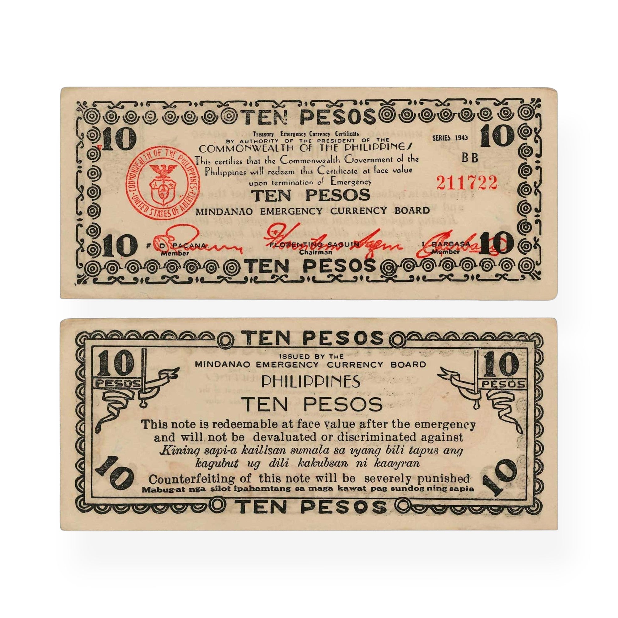 Billete y moneda auténtica de Plata de la Segunda Guerra Mundial - Colección MacArthur (1943-1944) | Certificados