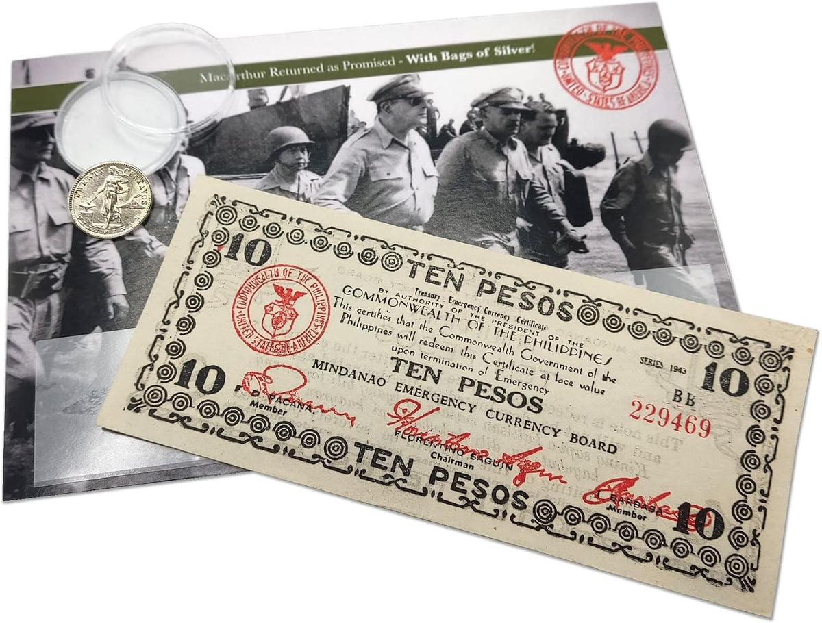 Banconote e monete autentiche in argento della Seconda Guerra Mondiale - Collezione MacArthur (1943-1944) | Certificati