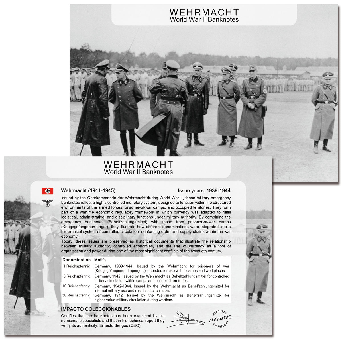 4 Billetes militares auténticos de la Wehrmacht (1939-1944) - Tercer Reich Segunda Guerra Mundial | Certificados