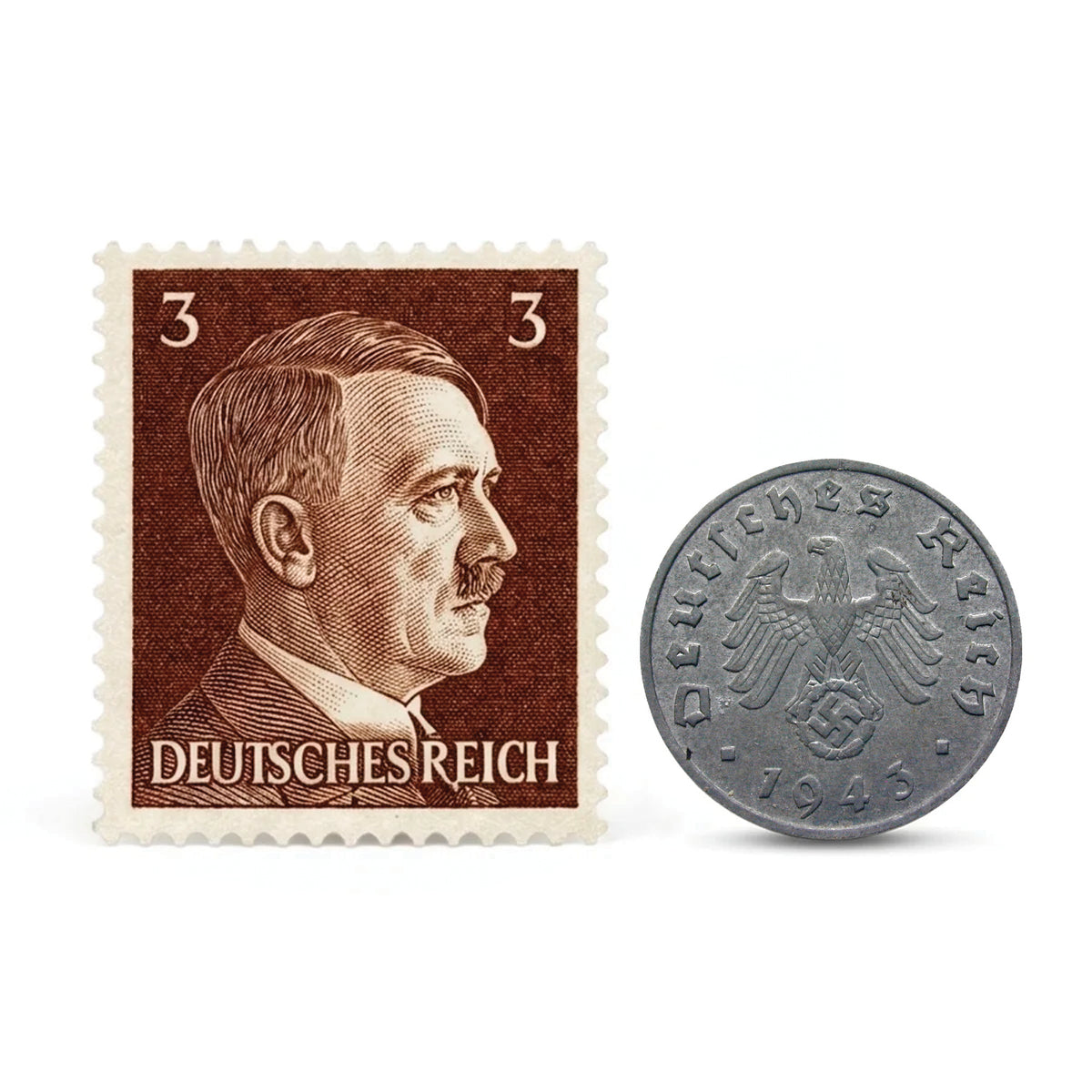 Moneta e francobollo originali della Seconda Guerra Mondiale | Germania, 1936–1945, con certificato di autenticità