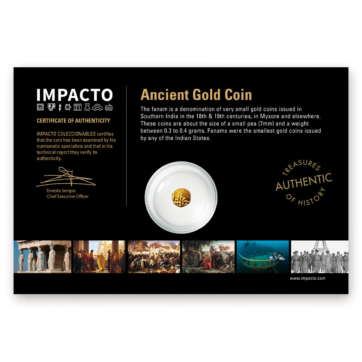 Moneda auténtica de la India - El Fanam de Oro, la más pequeña del Mundo | Certificada