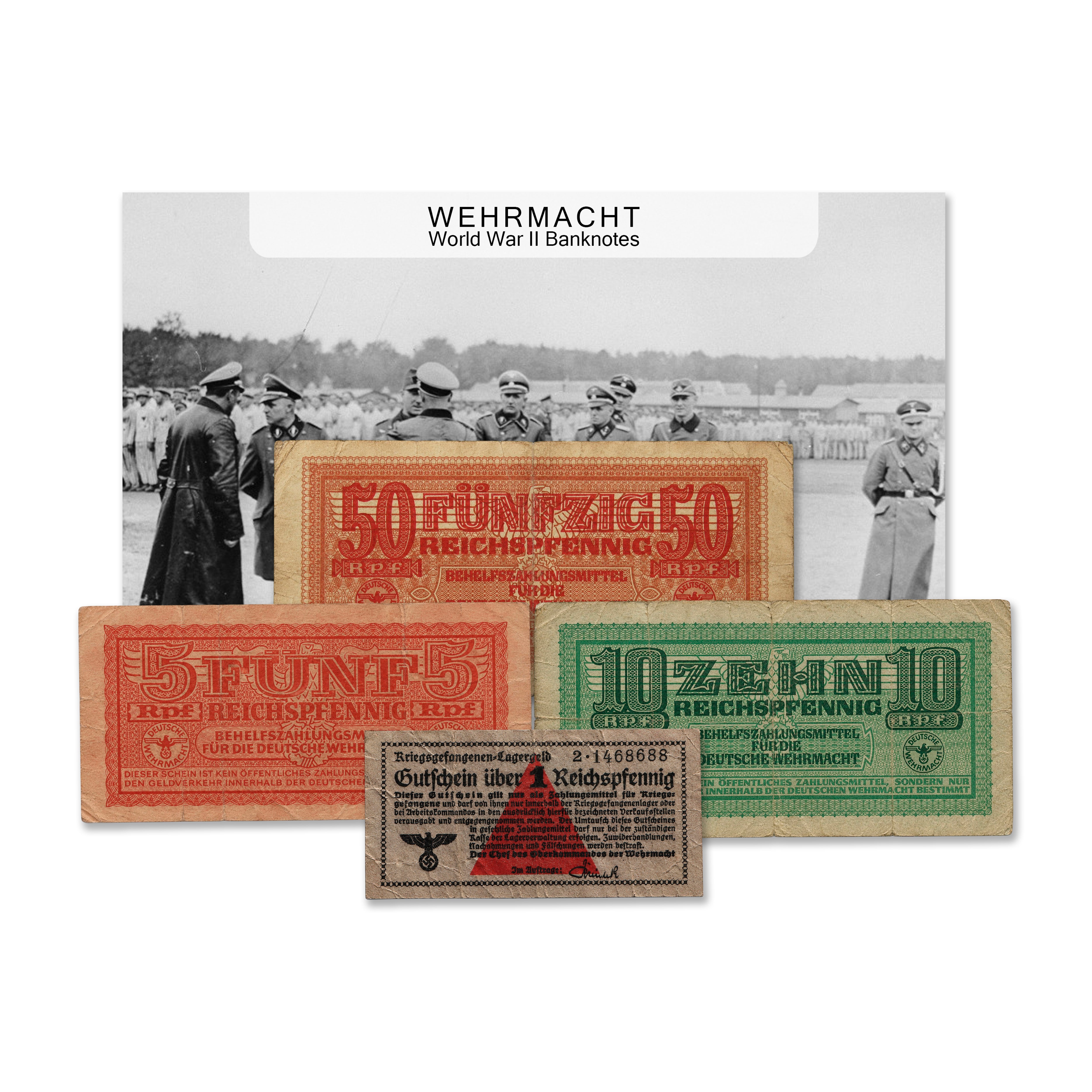 4 Billetes militares auténticos de la Wehrmacht (1939-1944) - Tercer Reich Segunda Guerra Mundial | Certificados