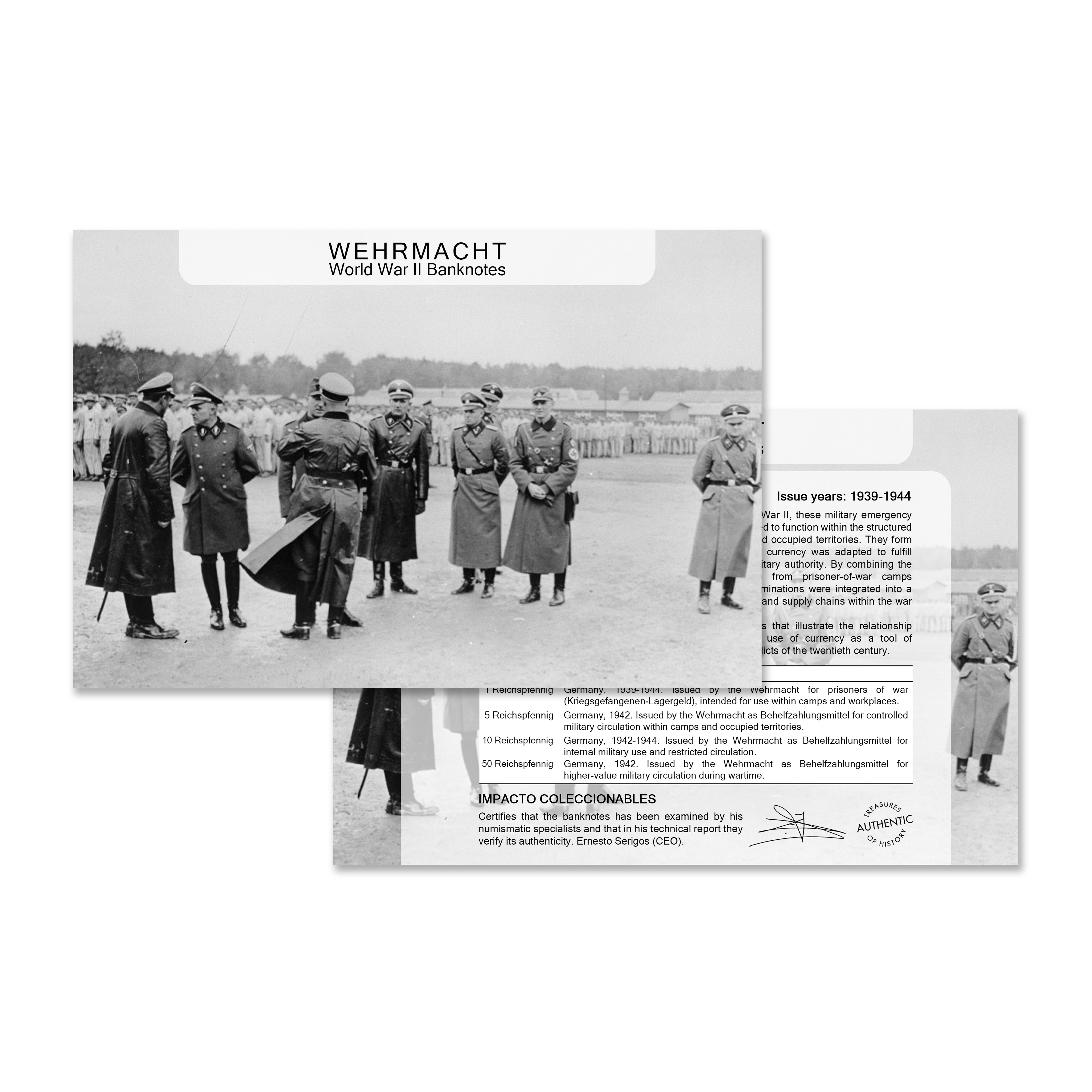 4 Billetes militares auténticos de la Wehrmacht (1939-1944) - Tercer Reich Segunda Guerra Mundial | Certificados