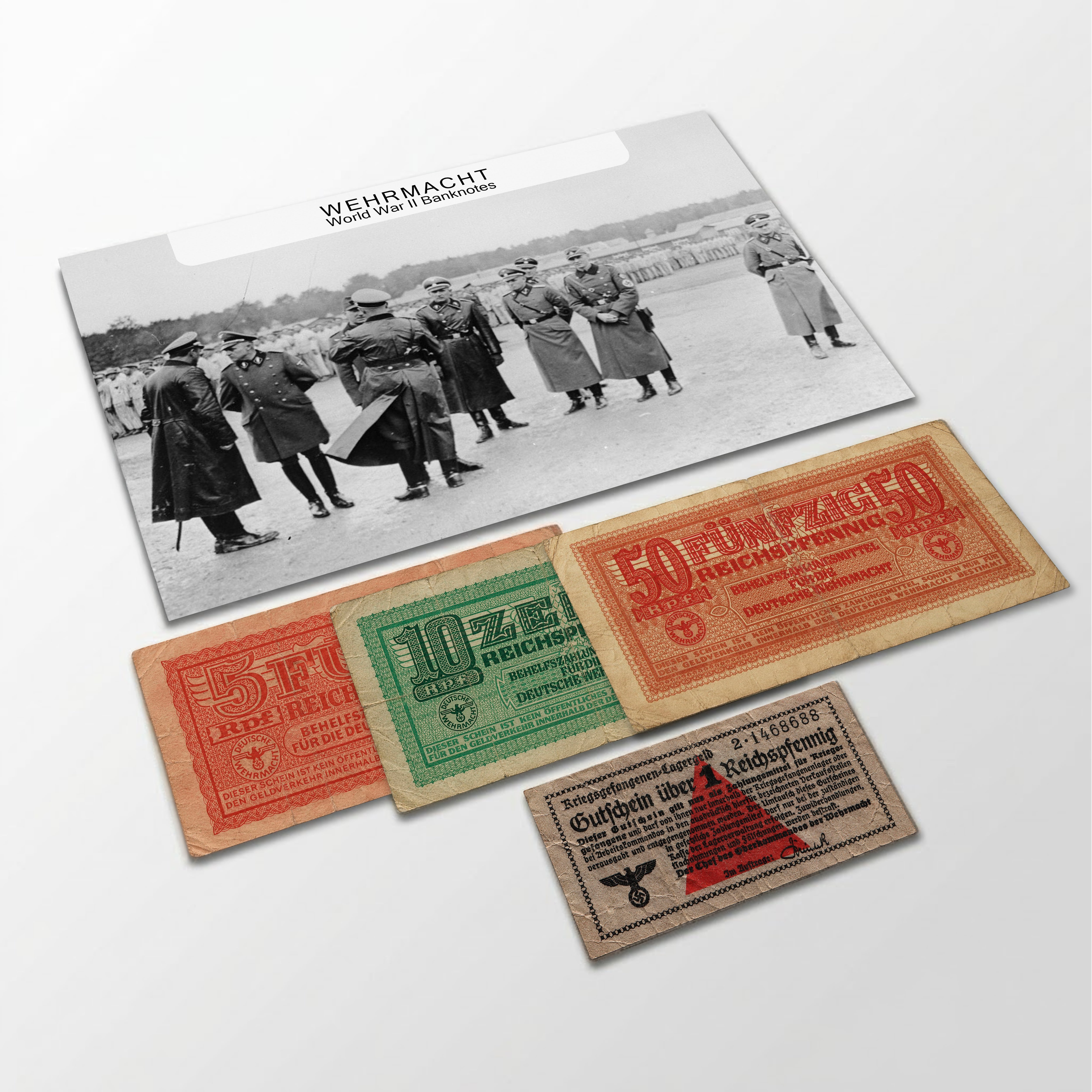 4 Billetes militares auténticos de la Wehrmacht (1939-1944) - Tercer Reich Segunda Guerra Mundial | Certificados