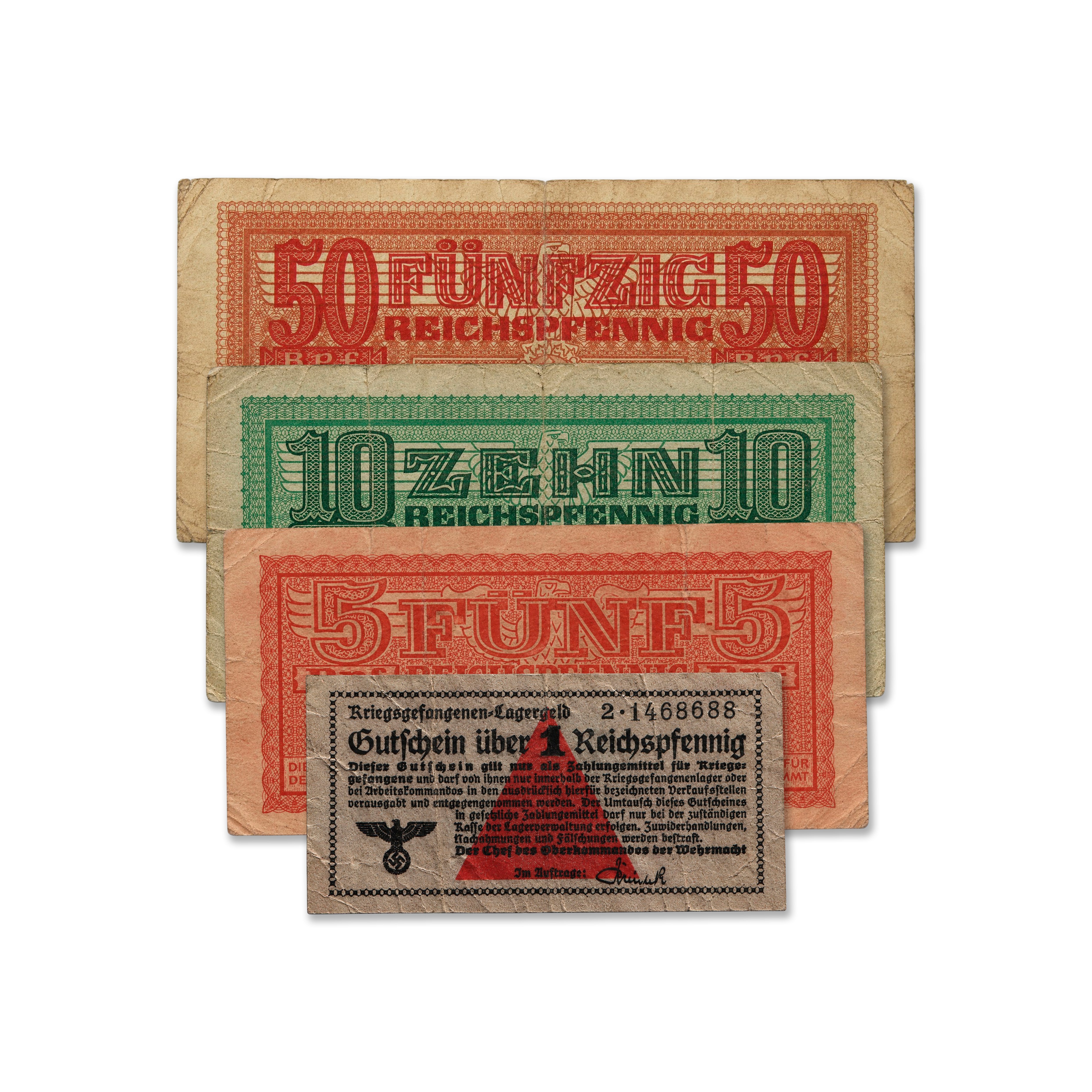 4 Billetes militares auténticos de la Wehrmacht (1939-1944) - Tercer Reich Segunda Guerra Mundial | Certificados