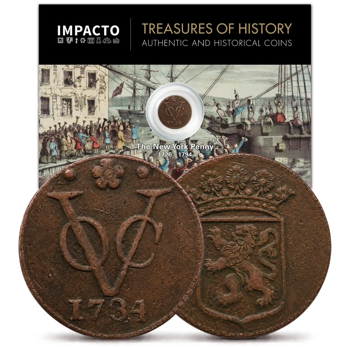 Primer Penny de Nueva York 1726‑1794 – Auténtico Duit Histórico I Pieza Verificada y Certificada